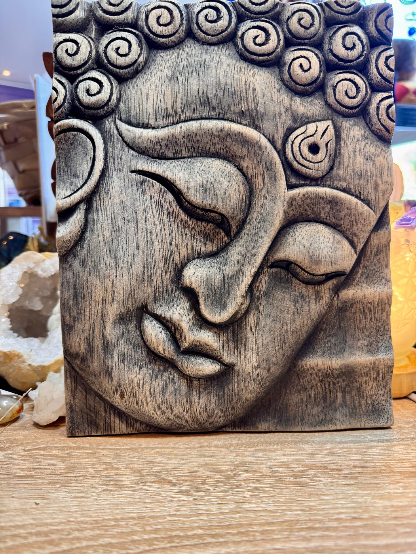 Cadre Bouddha en bois sculpté