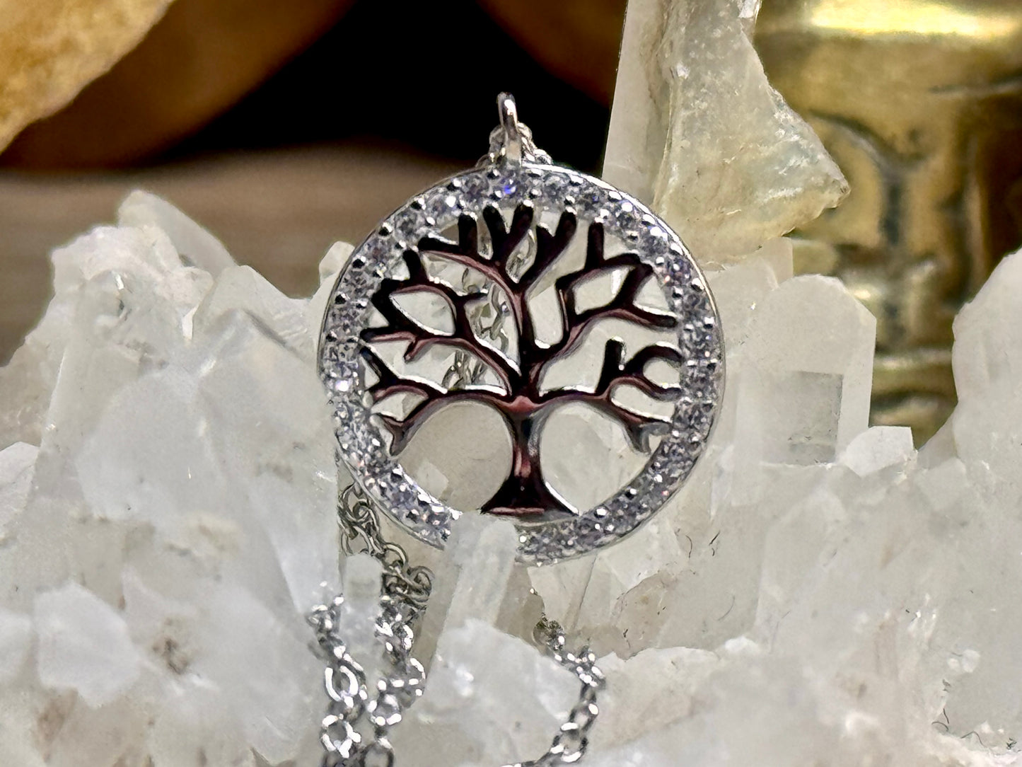 Pendentif arbre de vie en argent et zircon