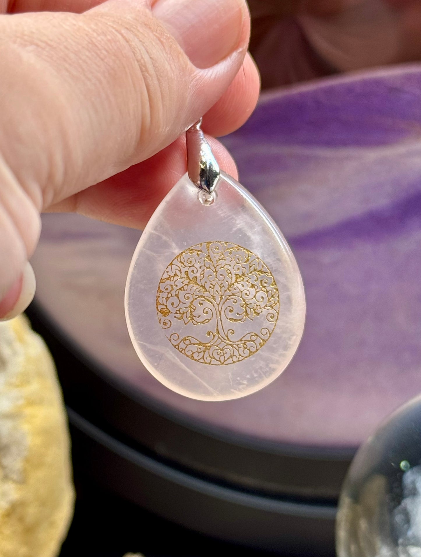 Pendentif goutte Quartz Rose