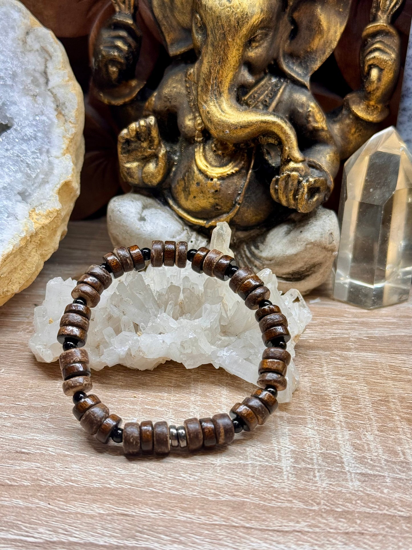 Bracelet en bois et Obsidienne noire