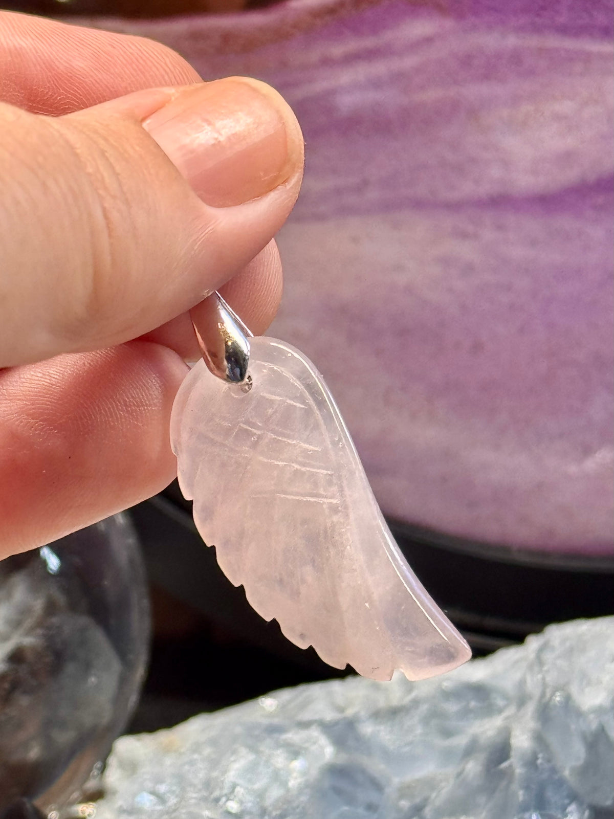 Pendentif Aile en Quartz Rose plaqué