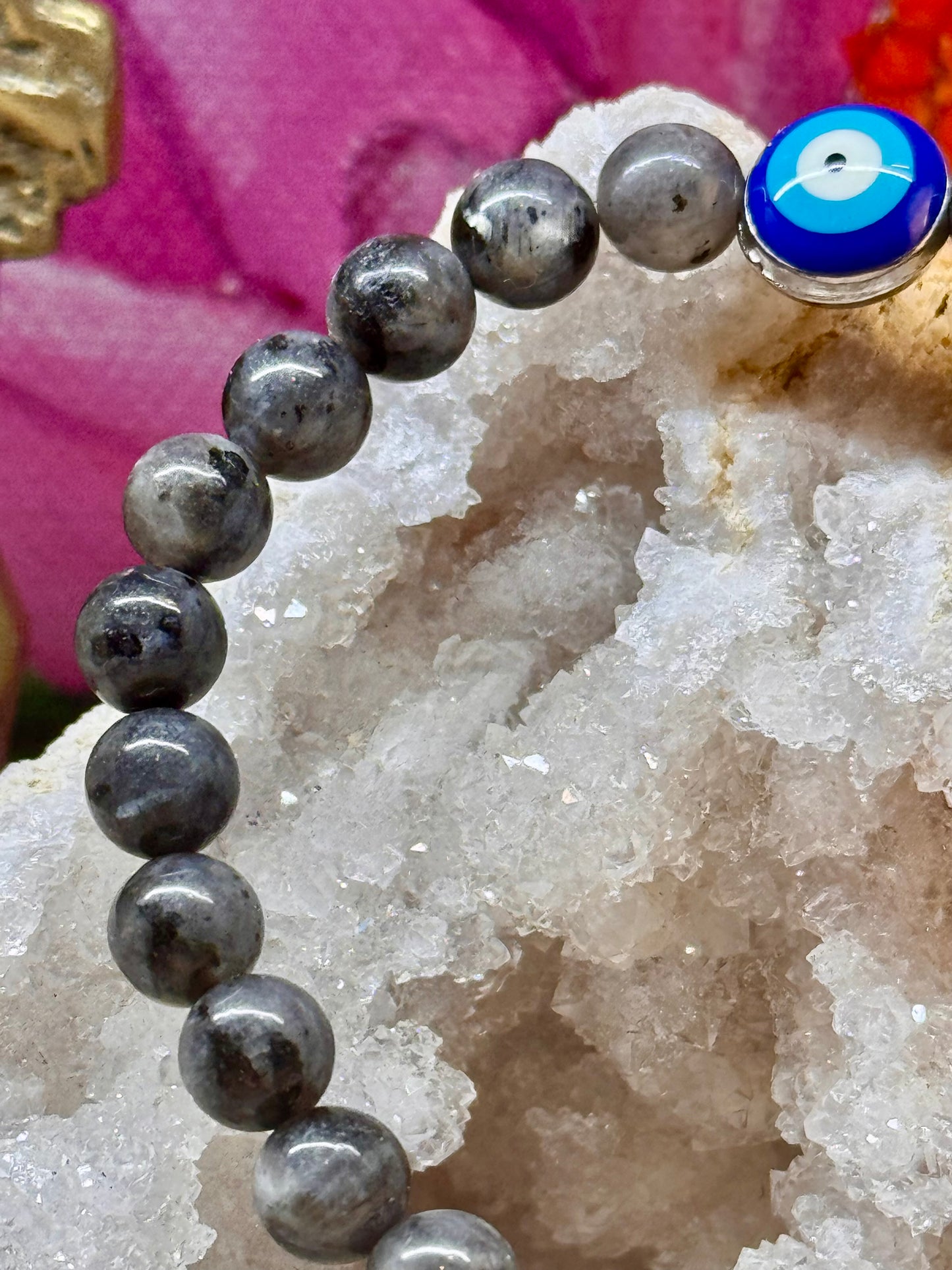 Bracelet de protection larvikite et Œil de Nazar