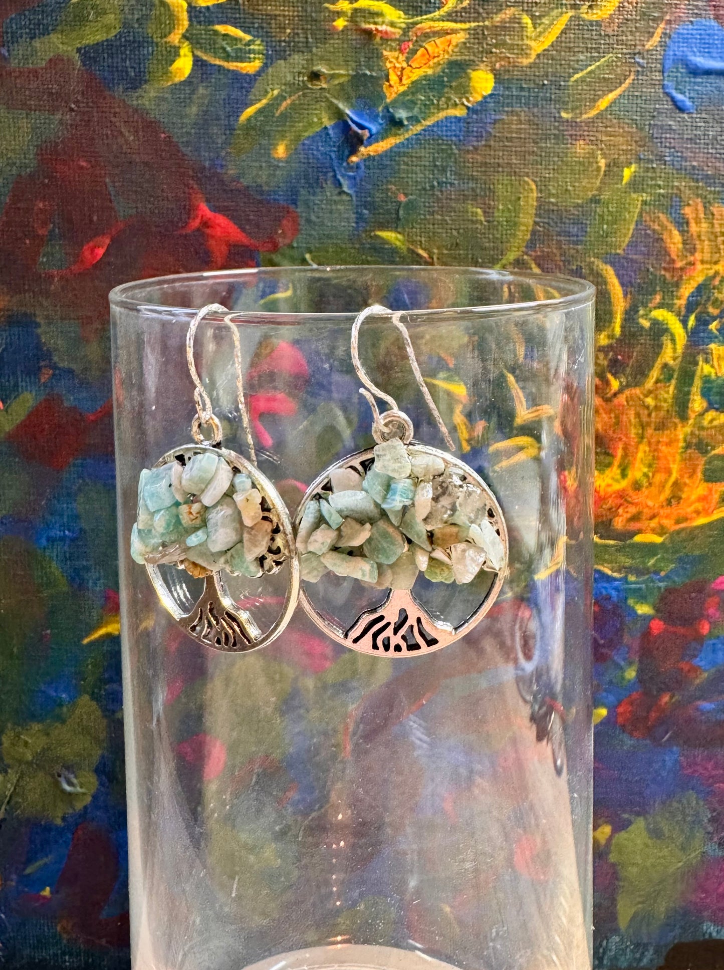 Boucles d’oreilles fleur de vie en amazonite