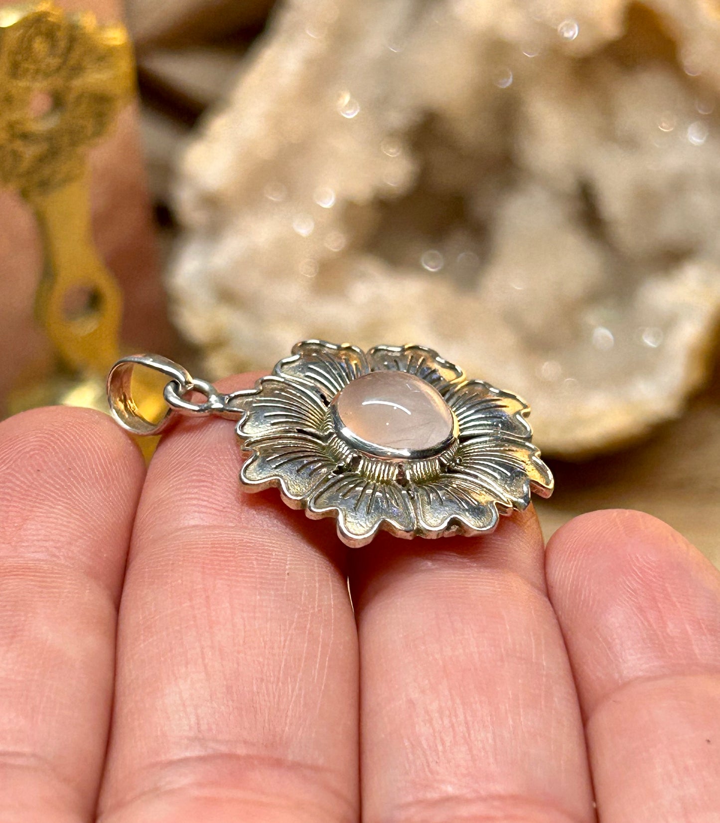 Pendentif en argent et quartz rose