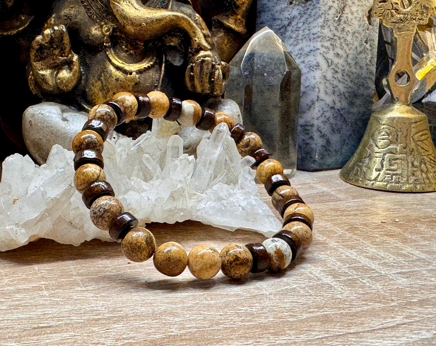 Bracelet de Jaspe paysage et bois