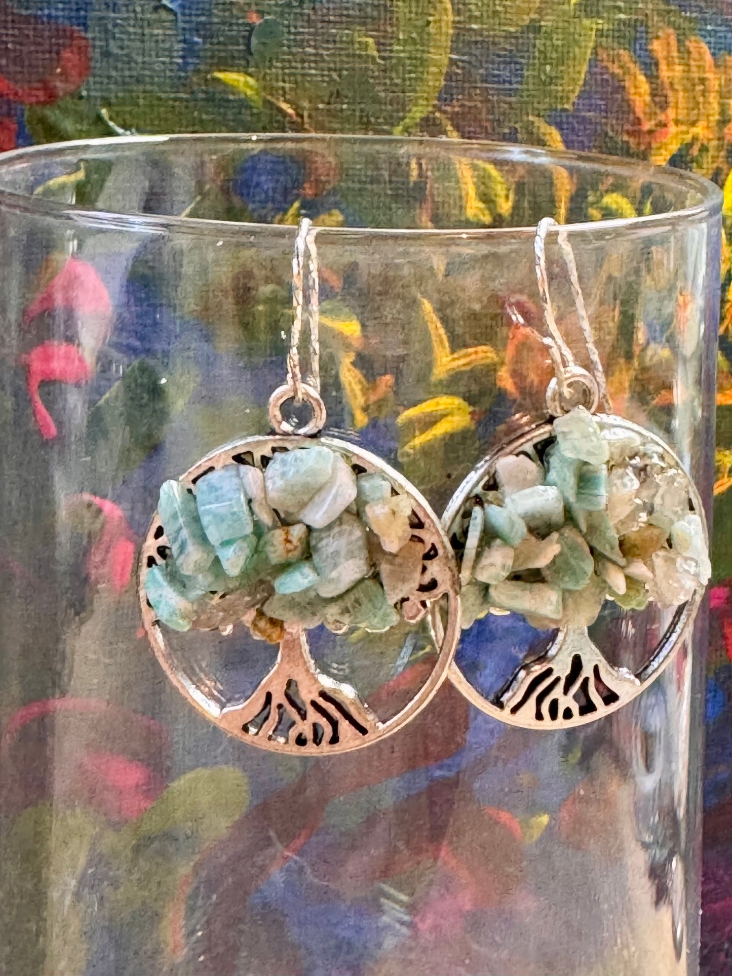 Boucles d’oreilles fleur de vie en amazonite