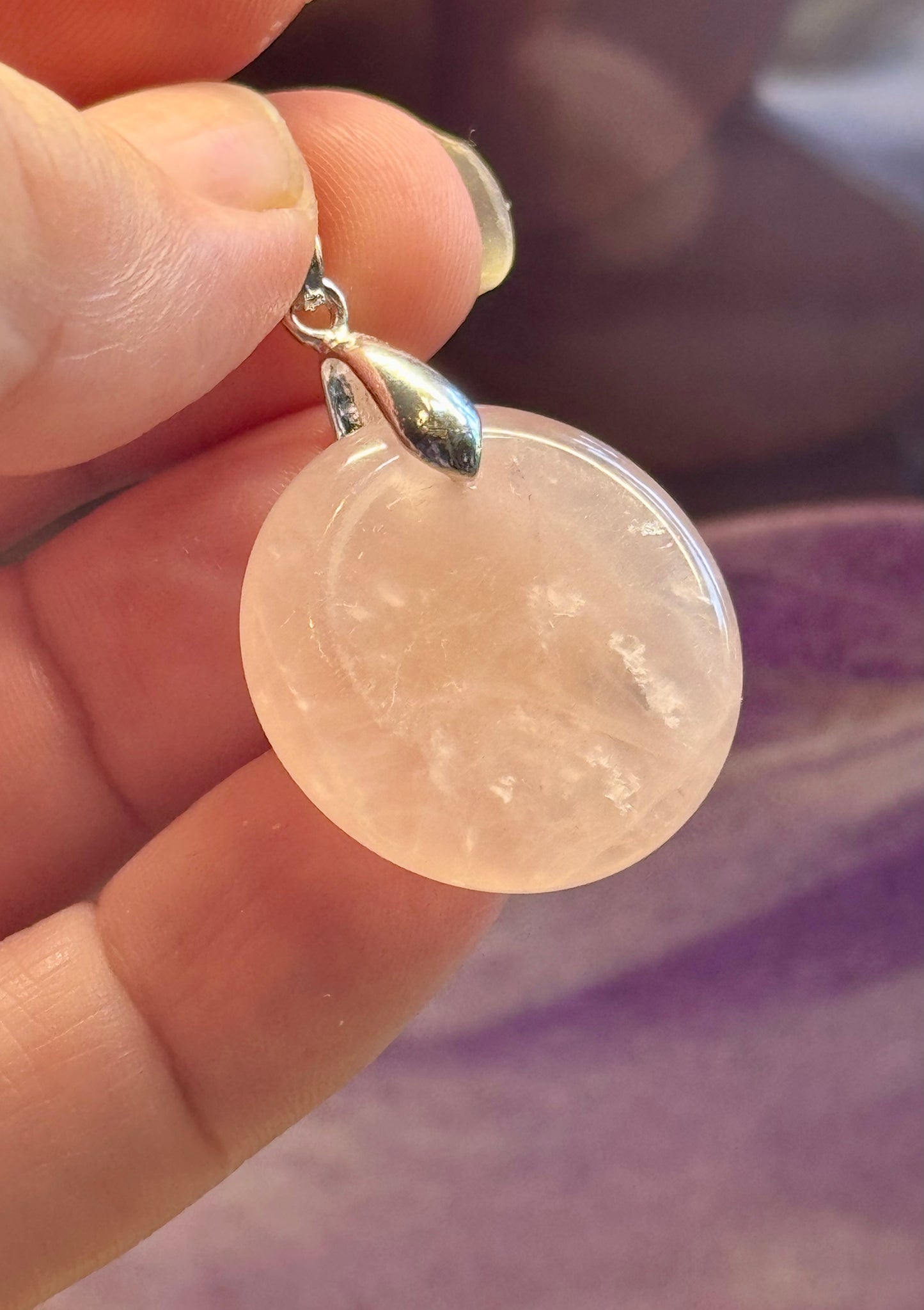 Pendentif rond en Quartz Rose et Sceau de Métatron