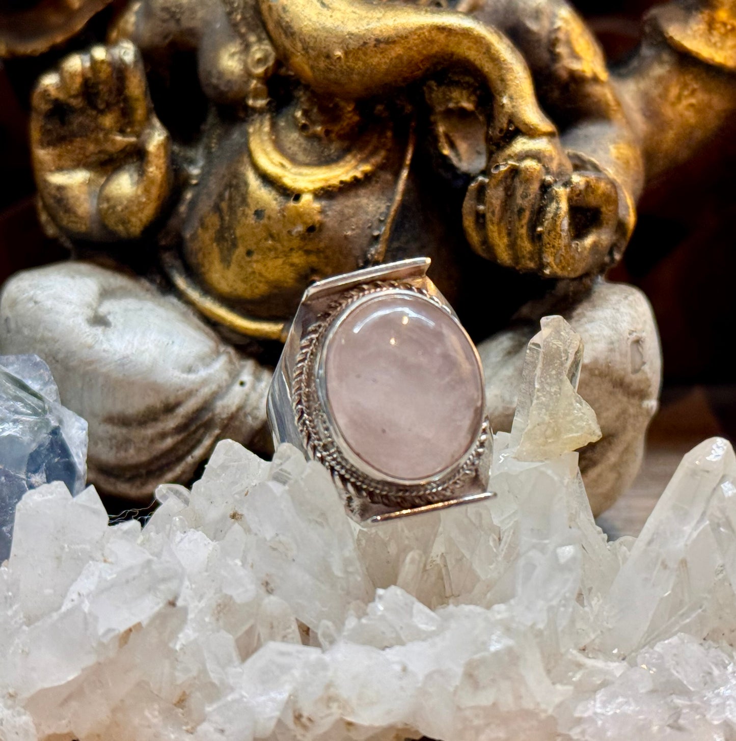 Chevalière Quartz Rose en argent