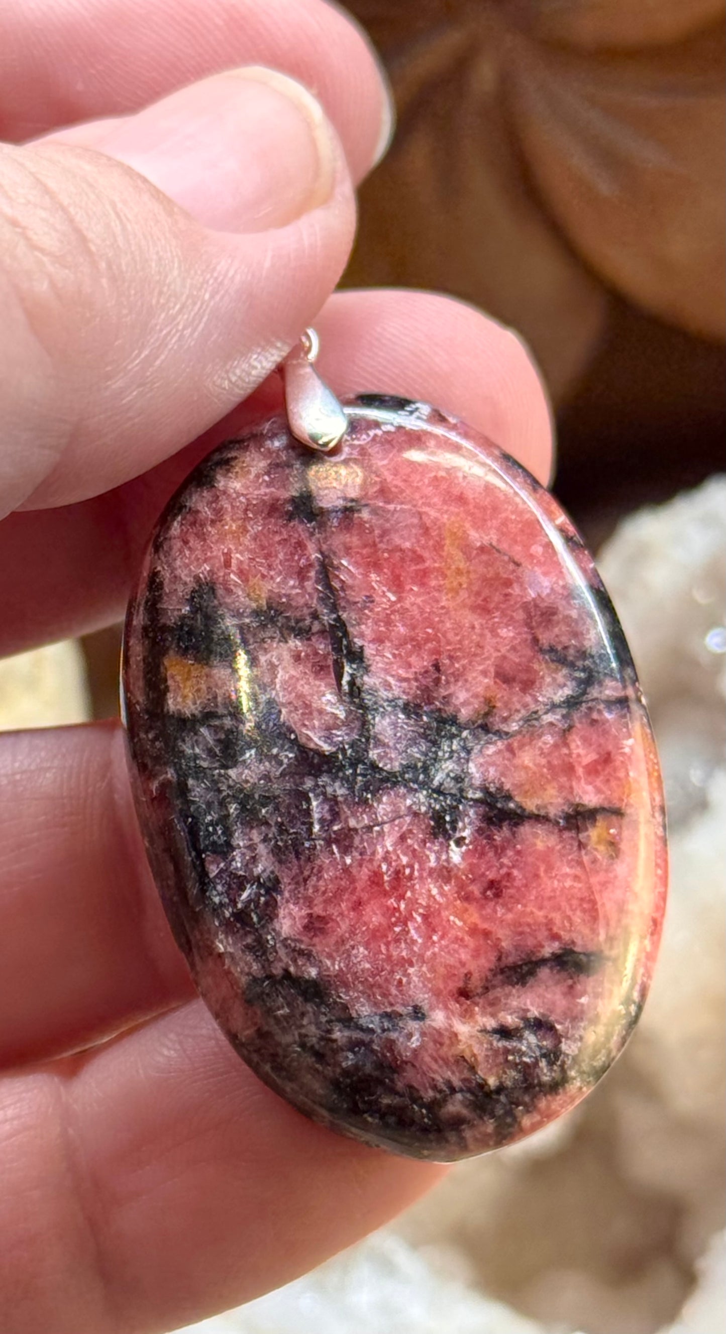 Pendentif de rhodonite