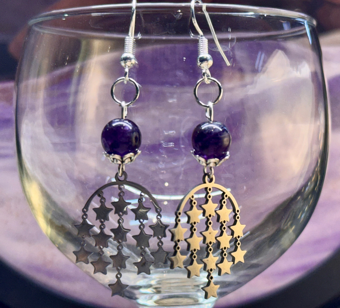 Boucles d’oreilles étoiles améthyste