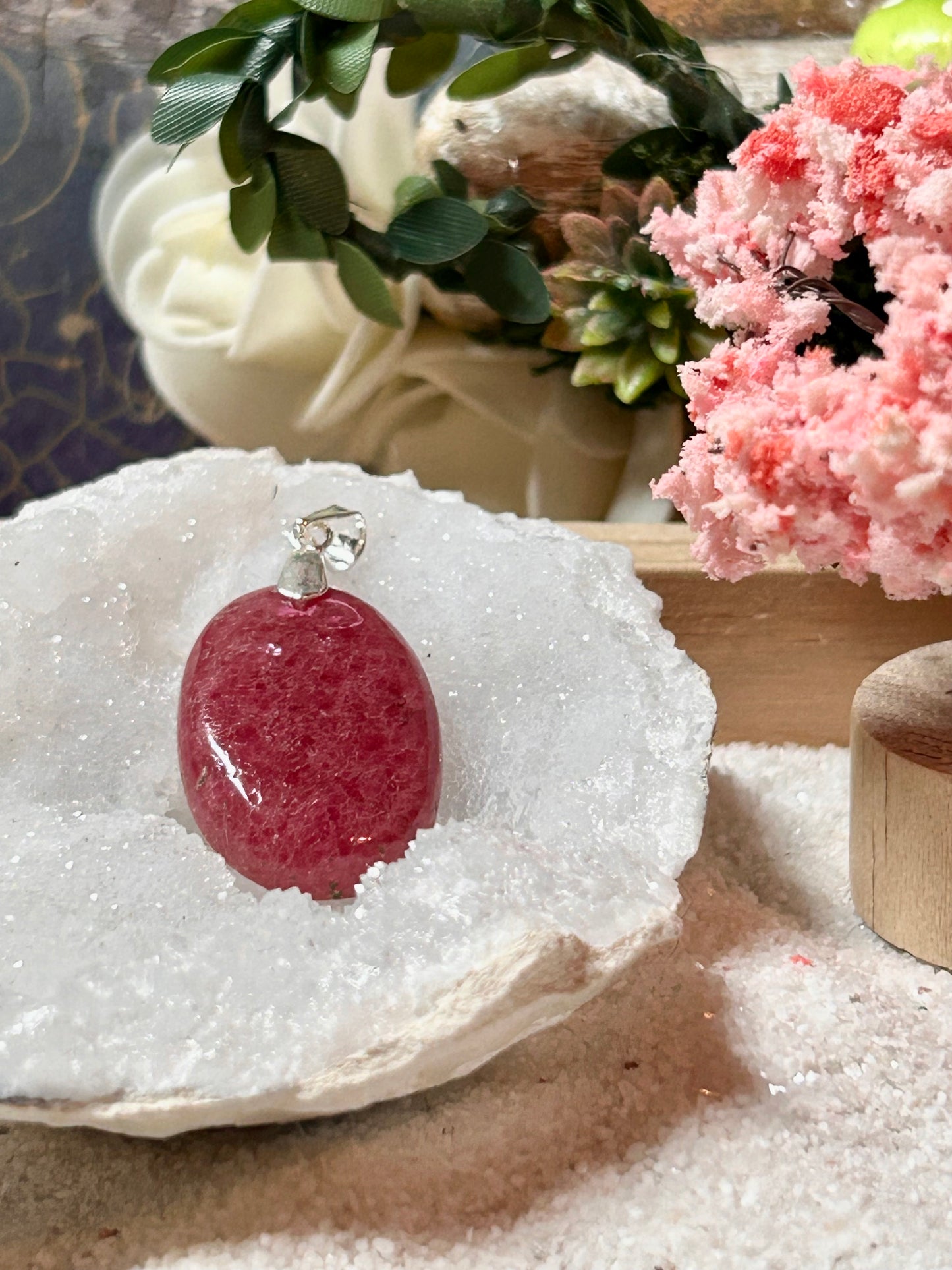Pendentif de rhodonite rose