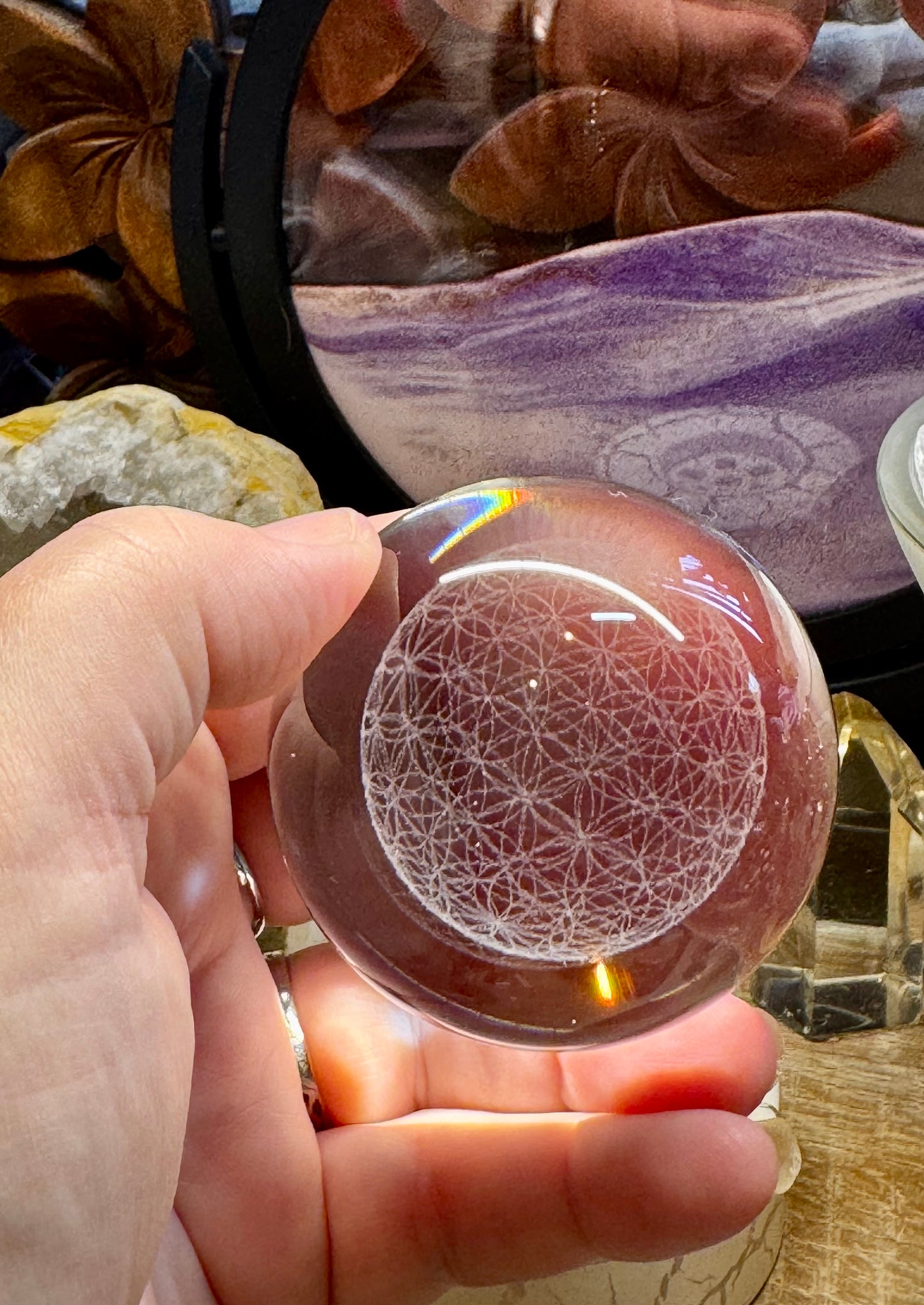 Sphère en verre K9 - Fleur de vie