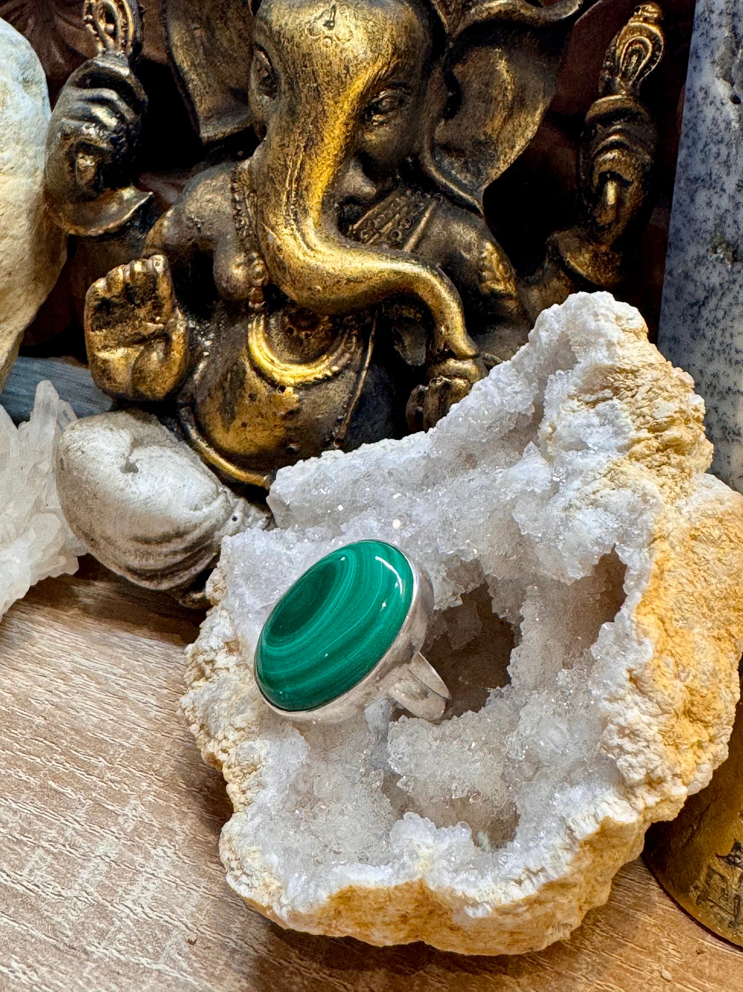 Bague en argent et malachite