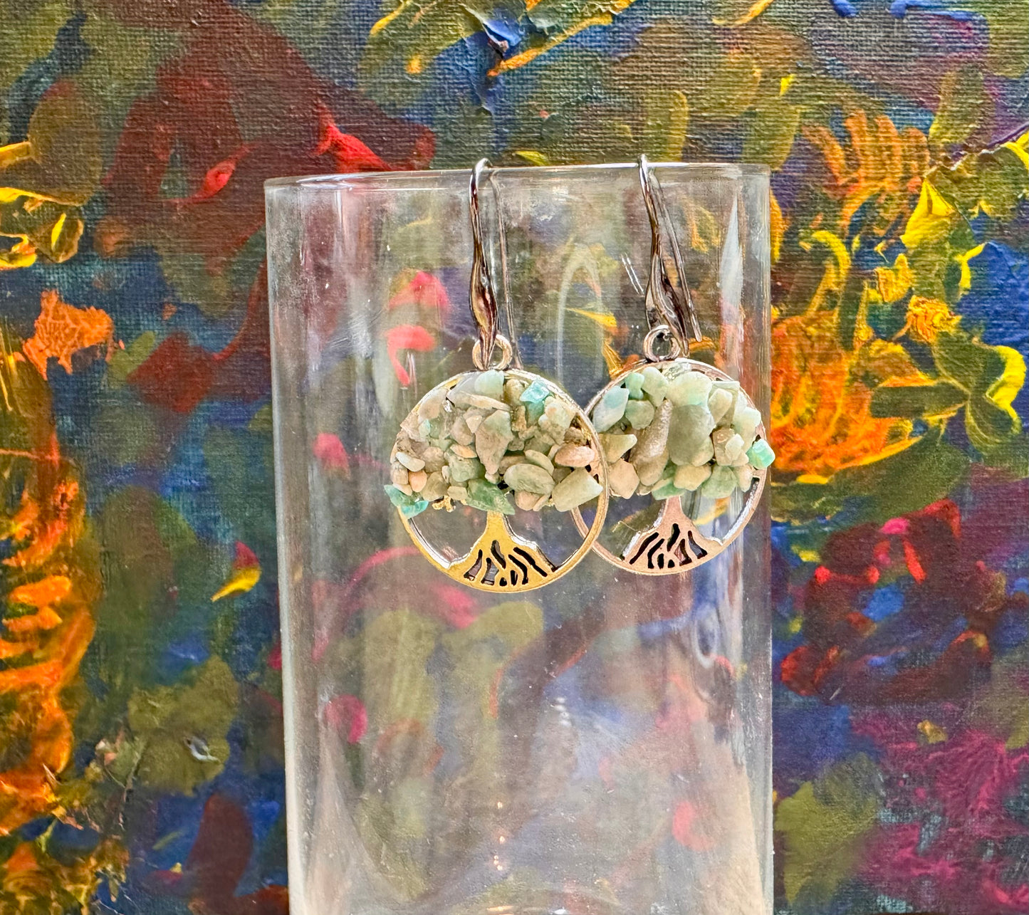 Boucles d’oreilles fleur de vie en amazonite