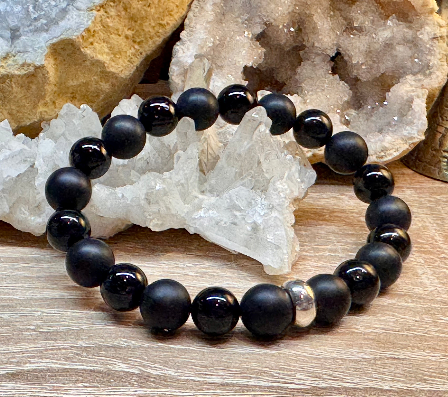 Bracelet Onyx mat et Tourmaline "Enracinement"