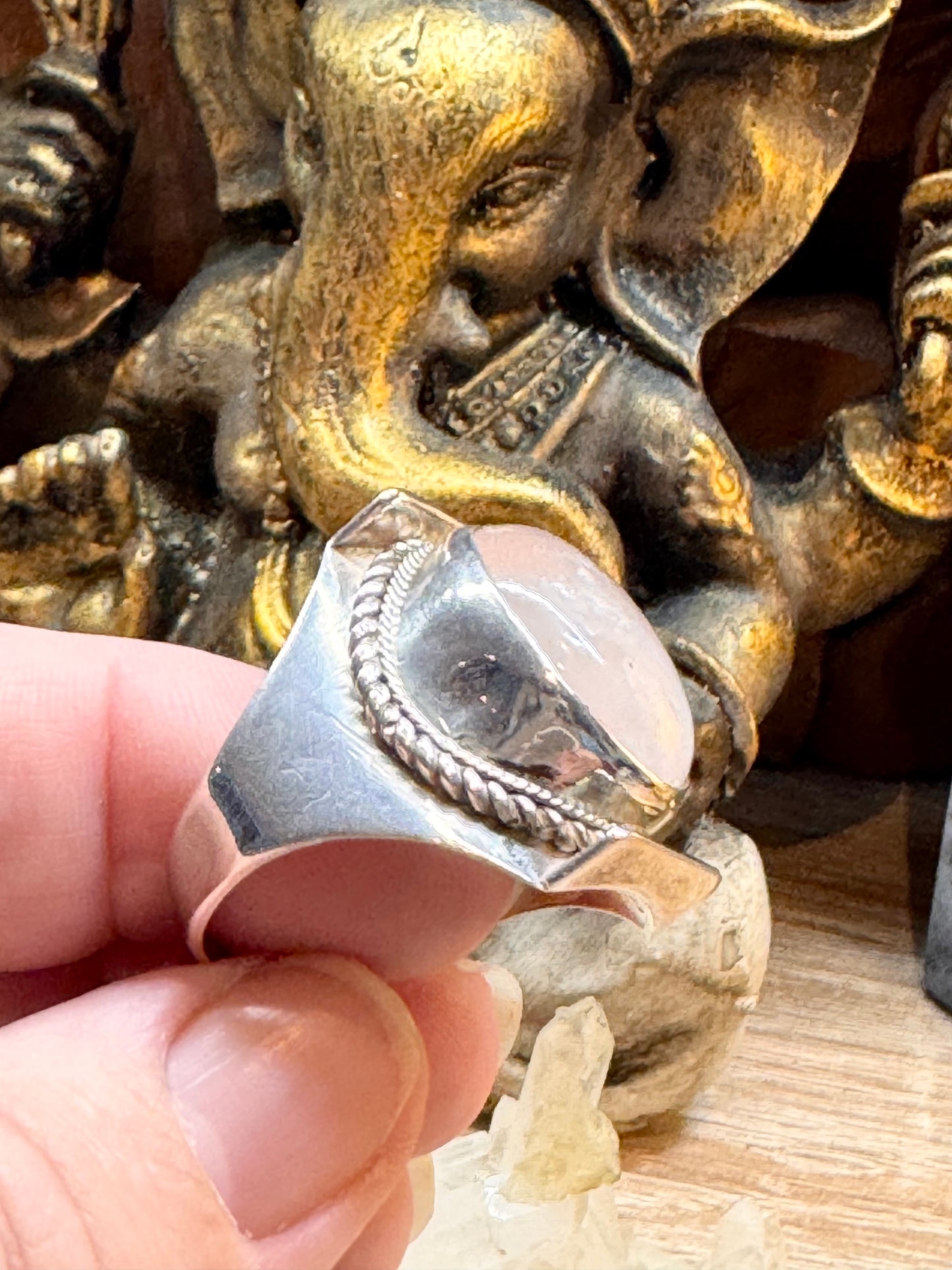 Chevalière Quartz Rose en argent