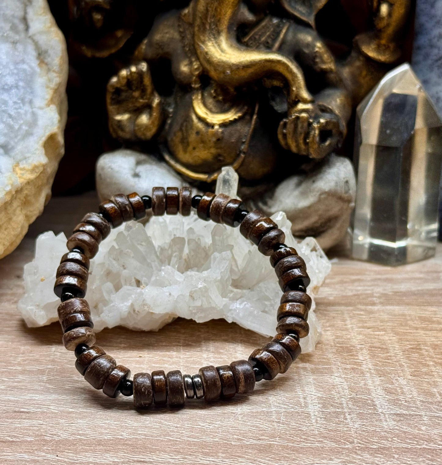 Bracelet en bois et Obsidienne noire