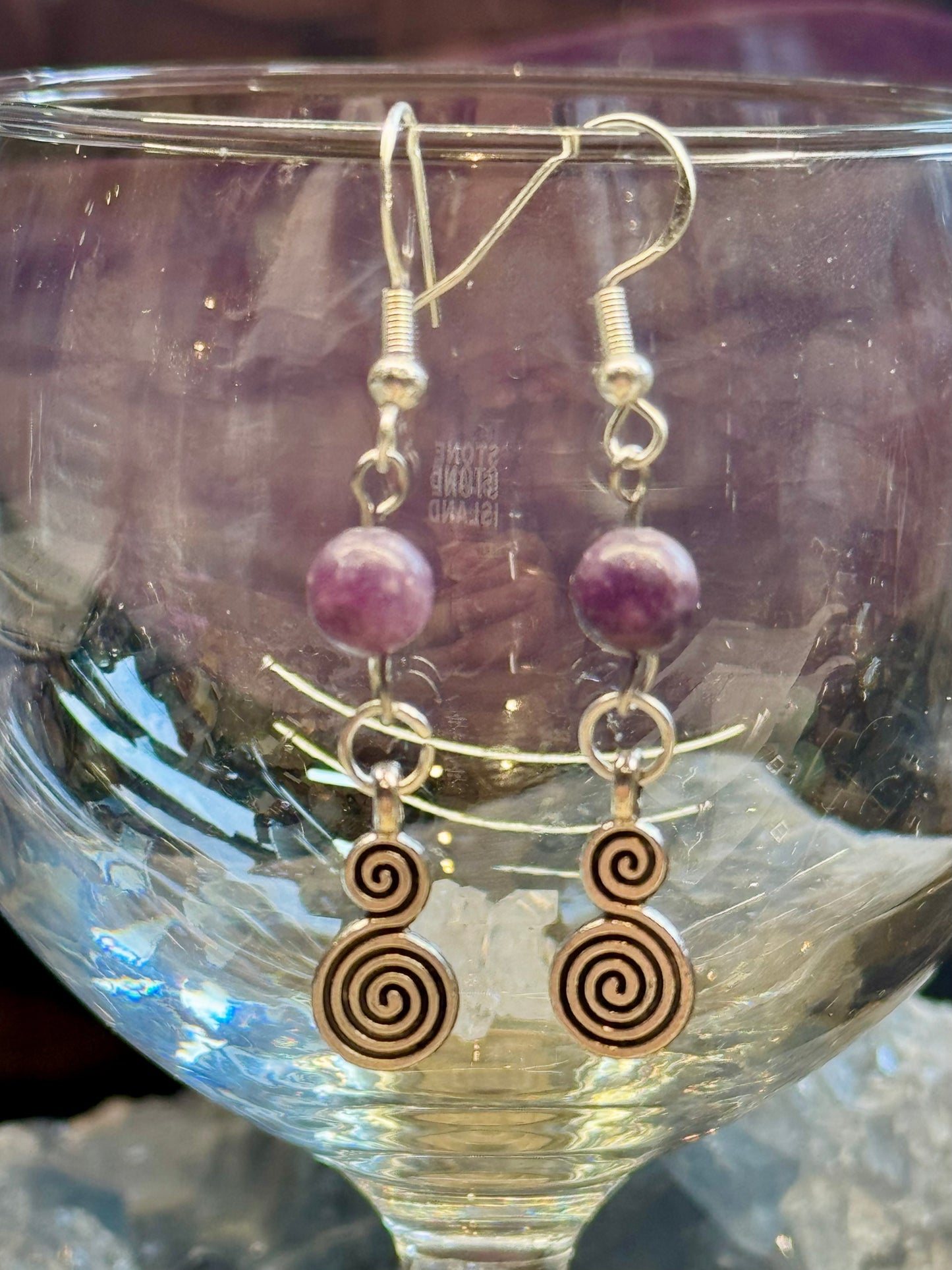 Boucles d’oreilles Lépidolite et Labyrinthe