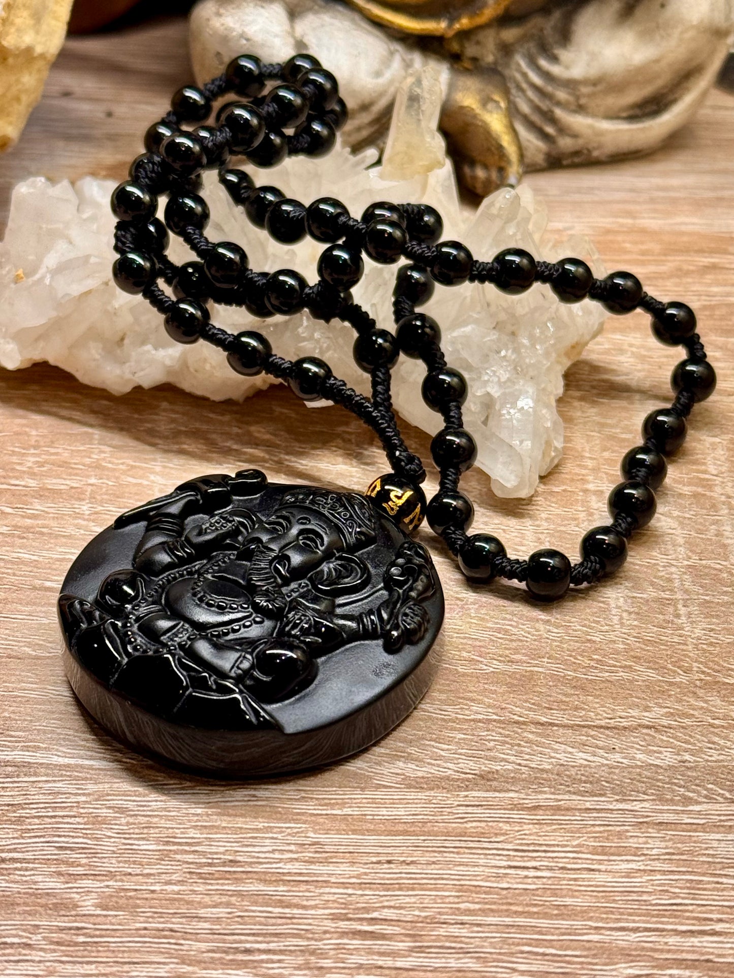 Collier Ganesh en Obsidienne noire