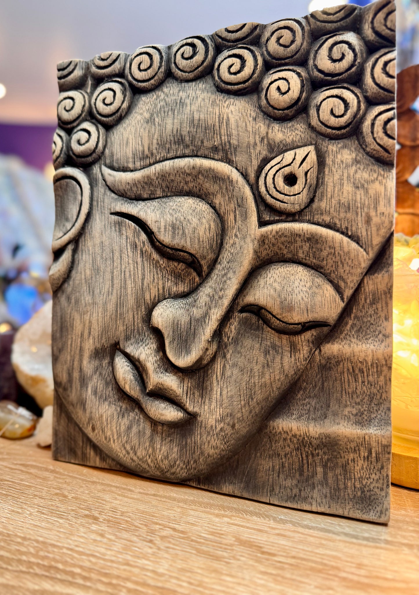 Cadre Bouddha en bois sculpté