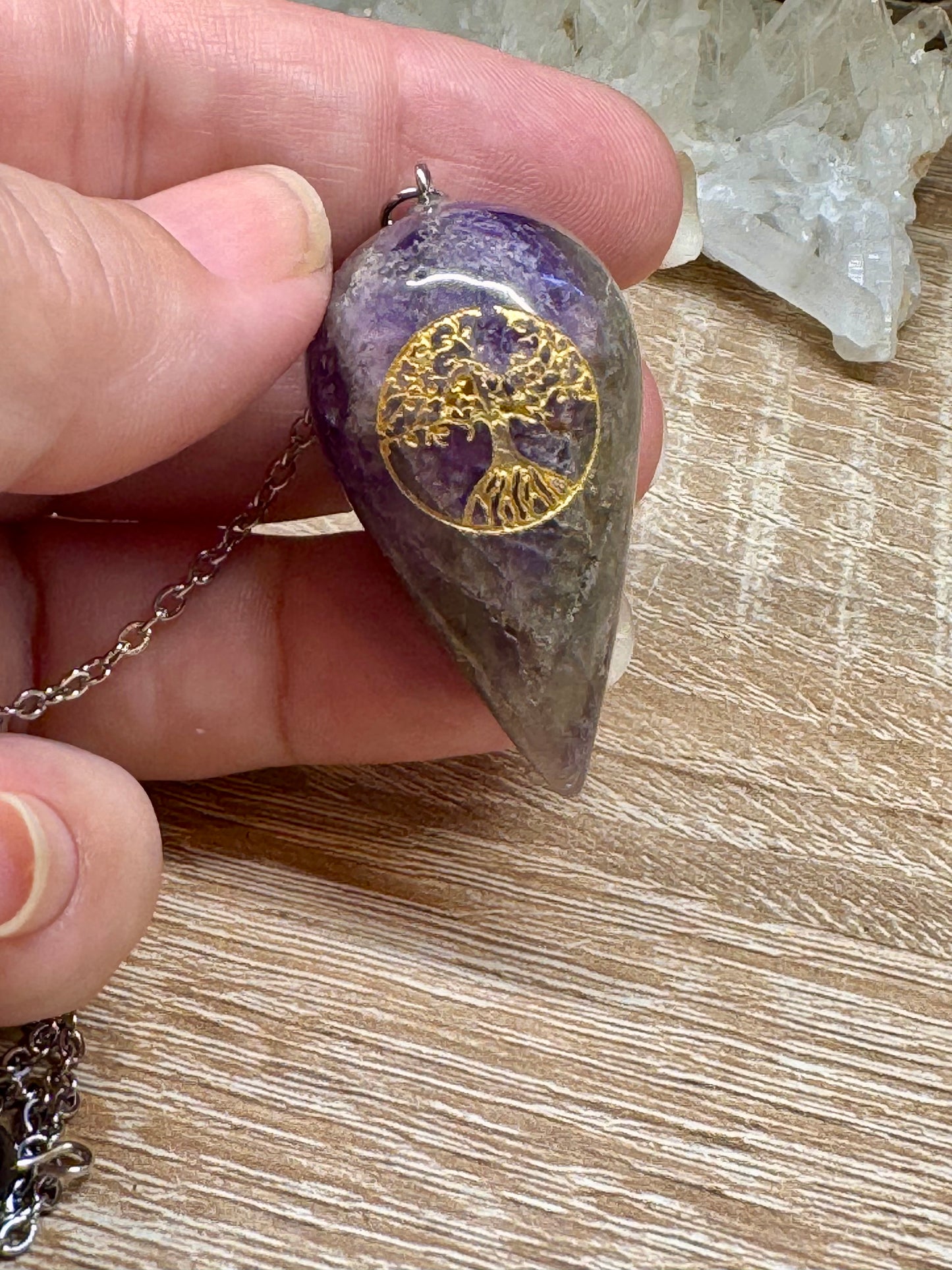 Pendule Goutte Améthyste gravé