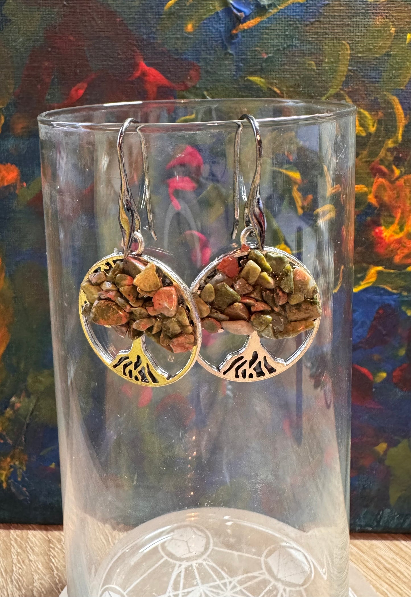 Boucles d’oreilles en argent et unakite