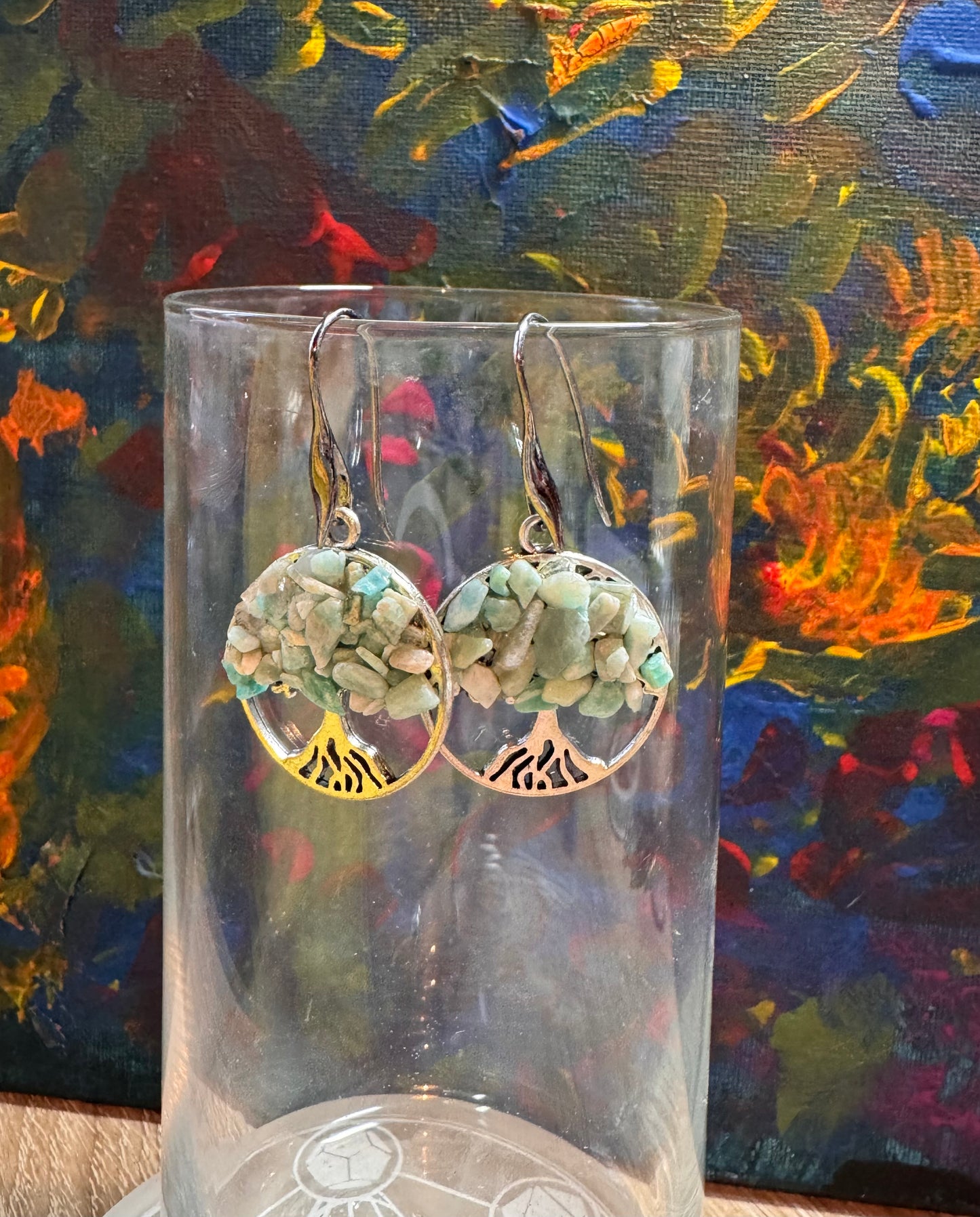 Boucles d’oreilles fleur de vie en amazonite