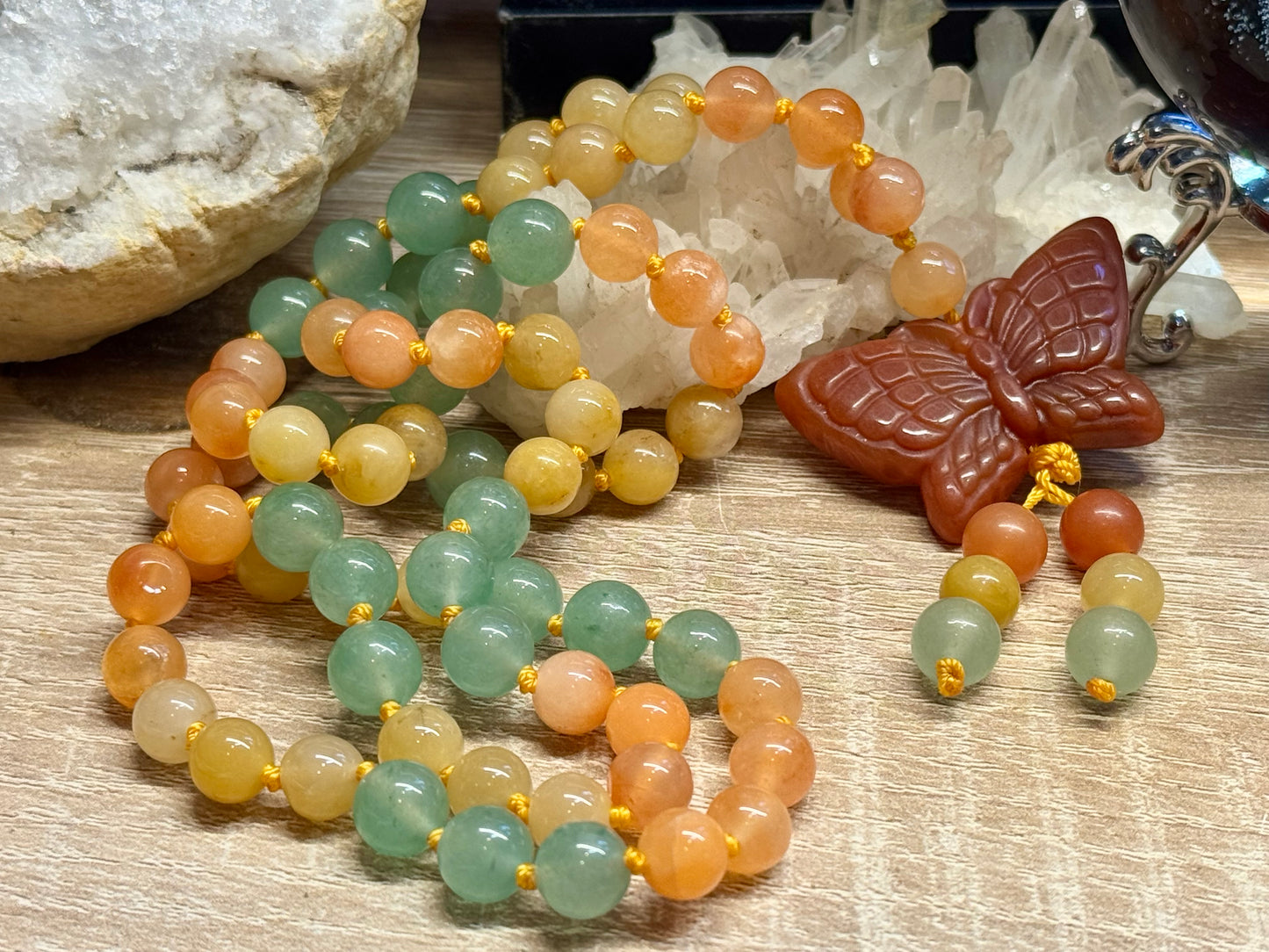 Collier en Aventurine Jaune, Orange et Verte