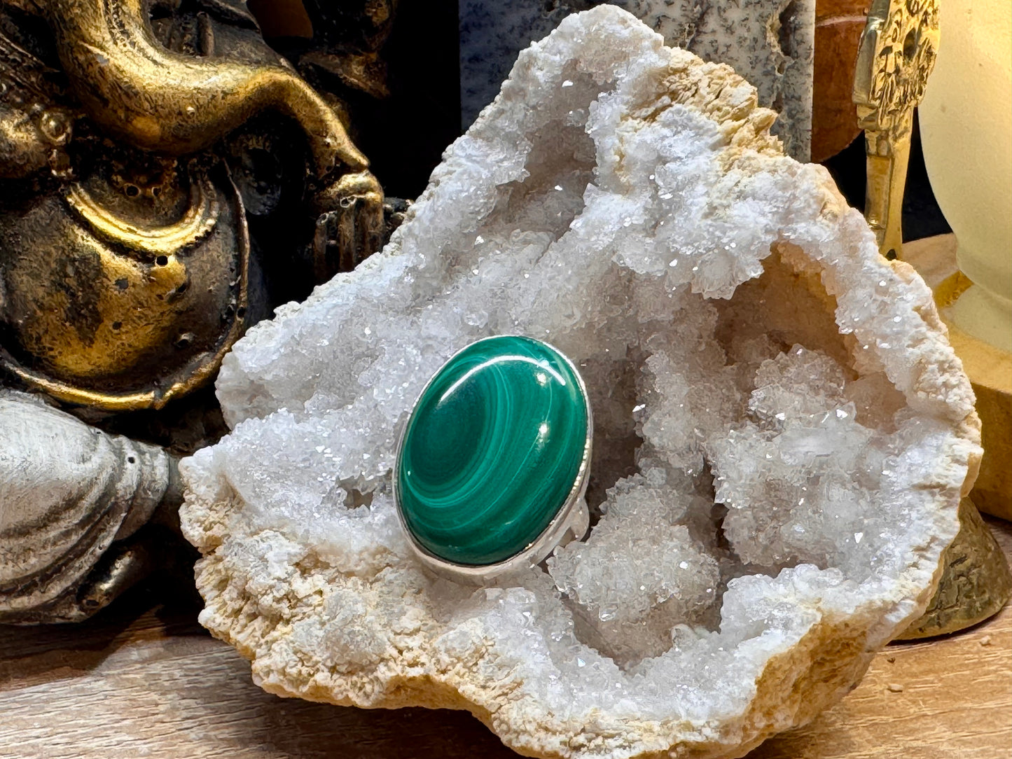 Bague en argent et malachite