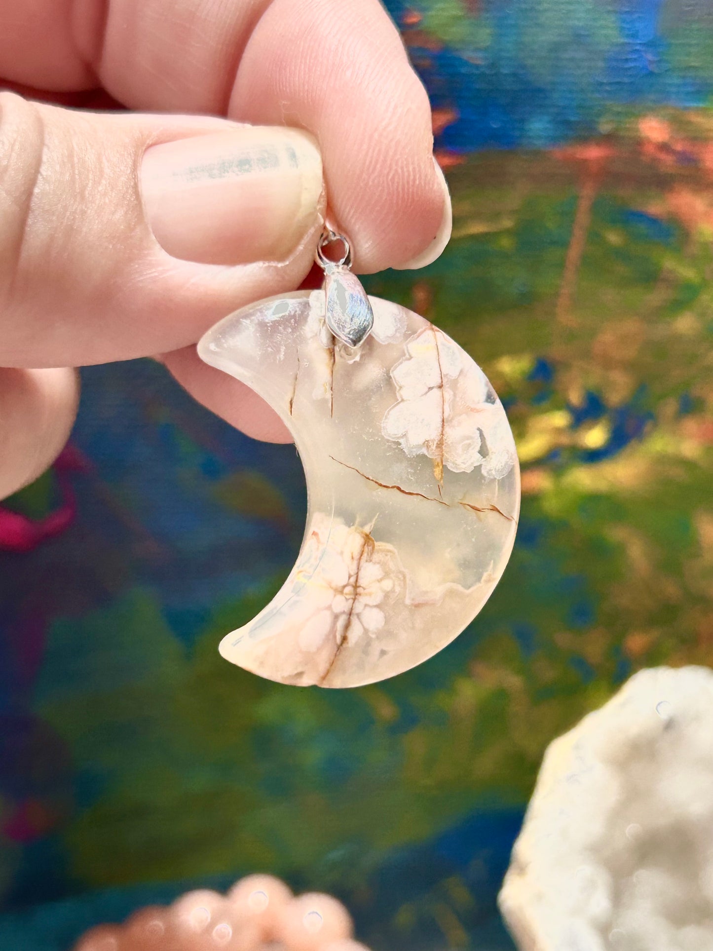 Pendentif d’agate fleurs de cerisier