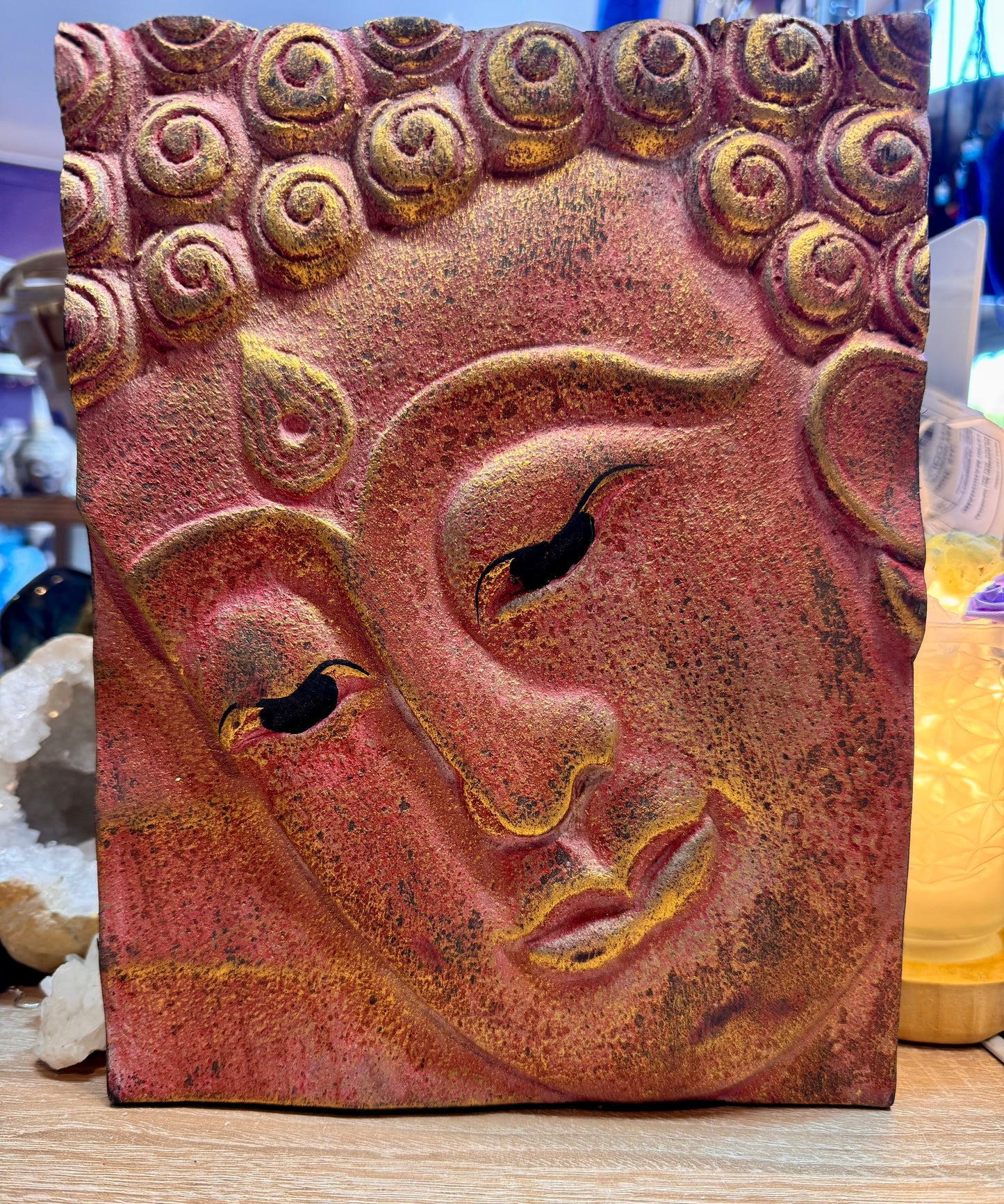 Cadre Bouddha en bois sculpté