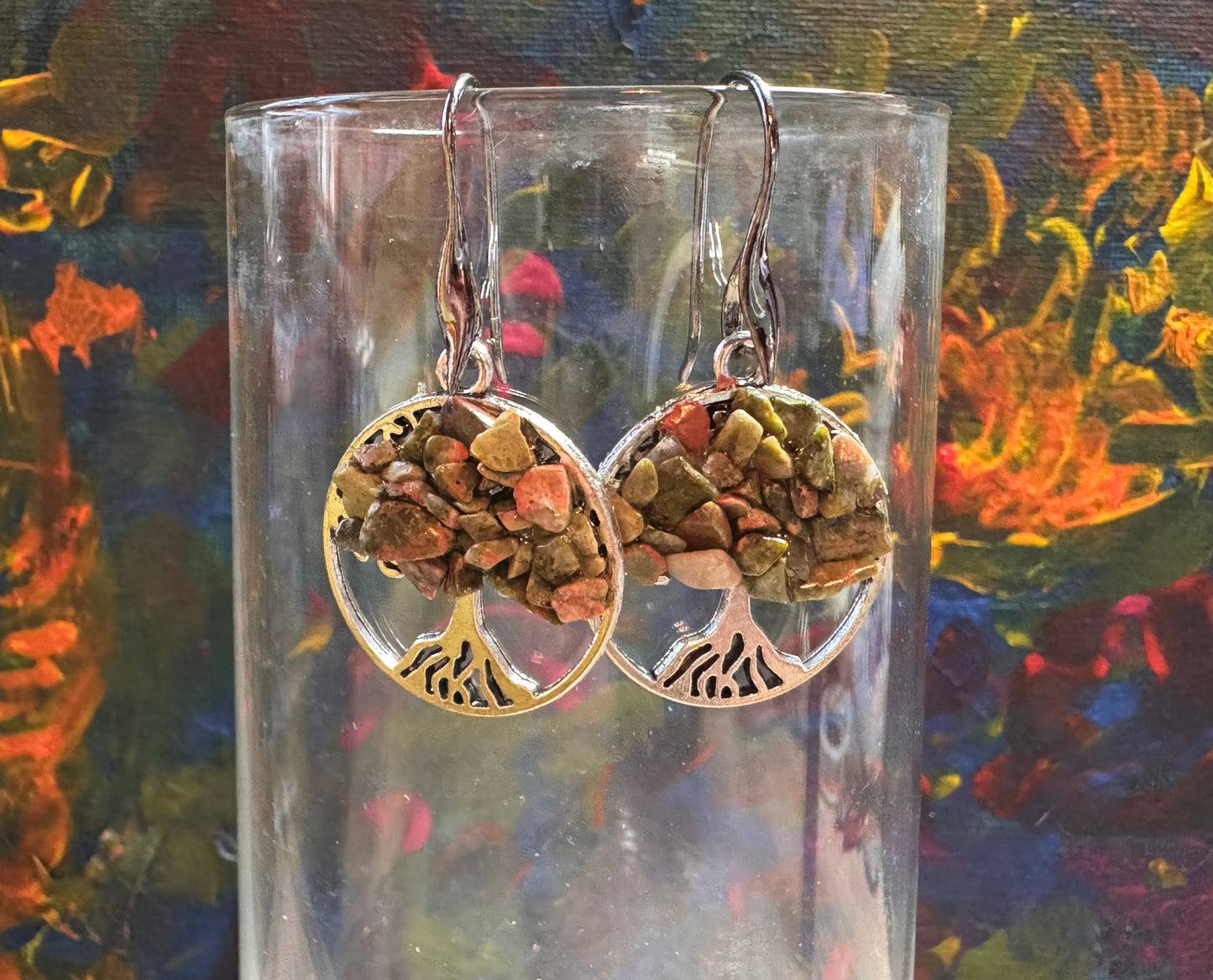 Boucles d’oreilles en argent et unakite