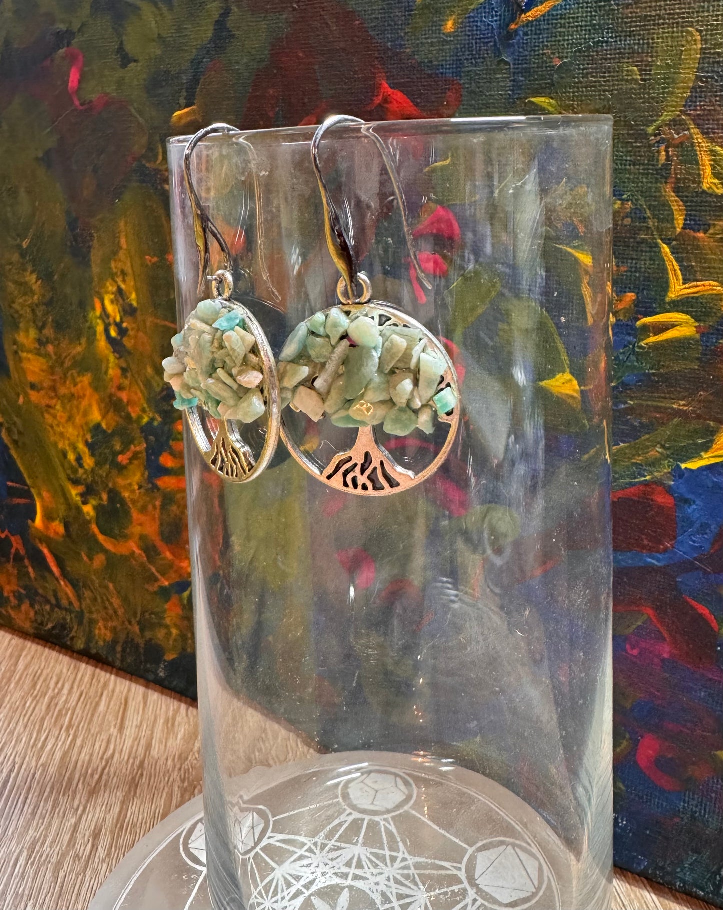 Boucles d’oreilles fleur de vie en amazonite