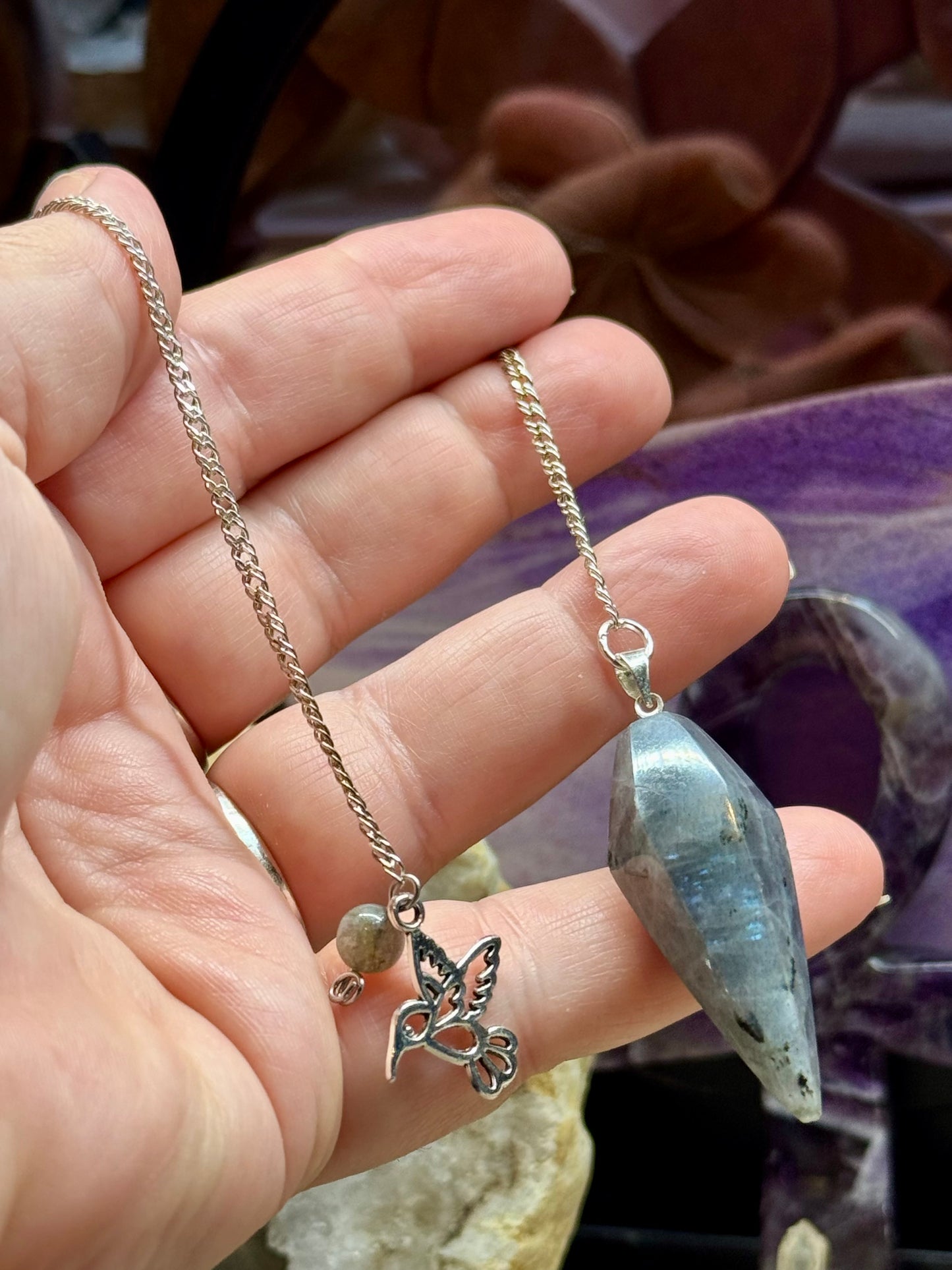 Pendule conique en Labradorite - Colibri