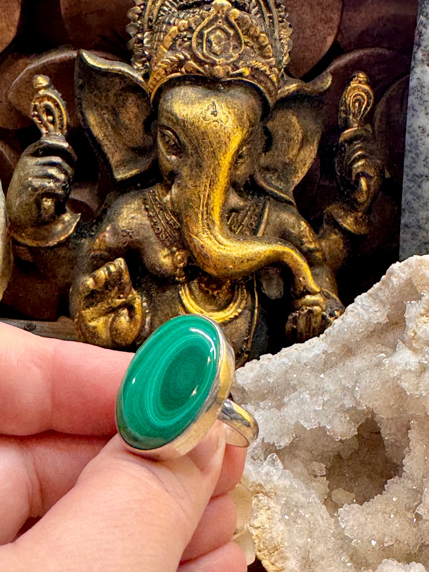 Bague en argent et malachite