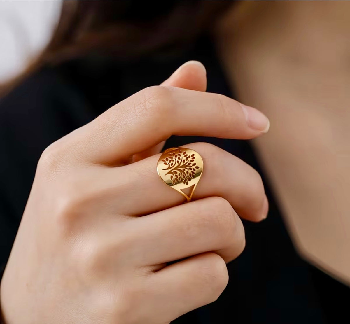 Bague Arbre de vie T56 doré