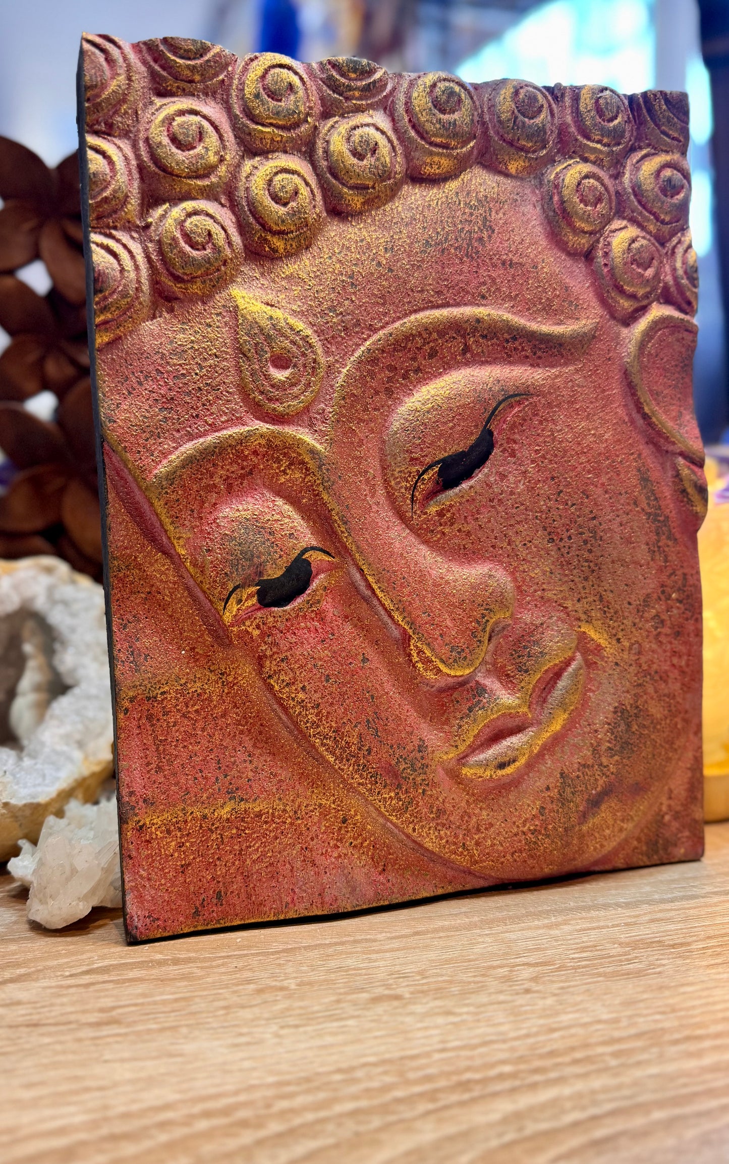 Cadre Bouddha en bois sculpté