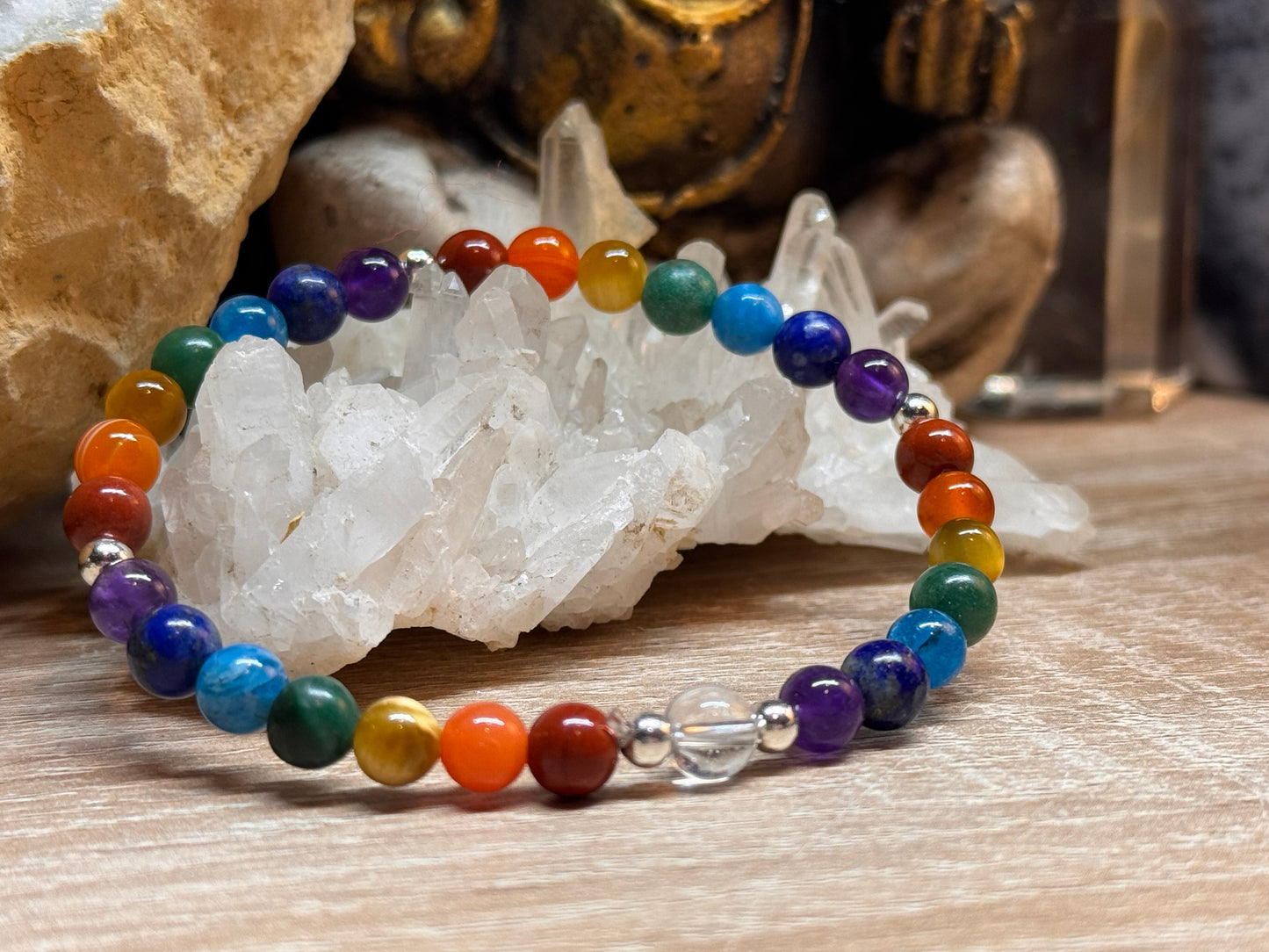 Bracelet 7 chakras perles 6 ou 8mm
