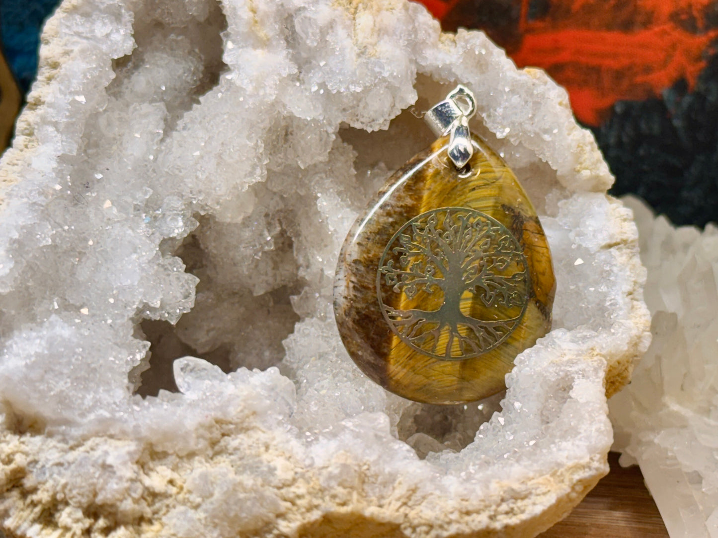 Pendentif d’œil de tigre arbre de vie