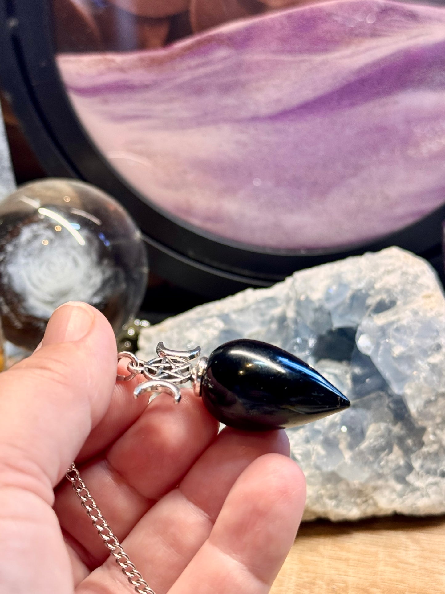 Pendule Triple Lune Obsidienne Noire