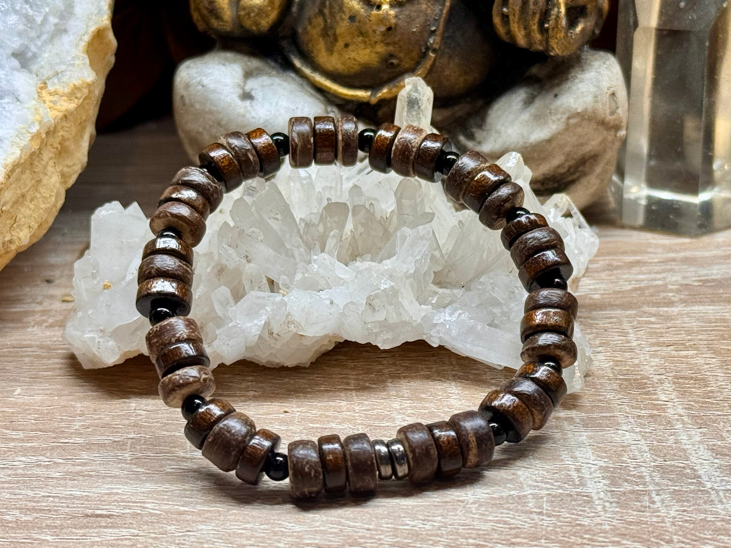 Bracelet en bois et Obsidienne noire
