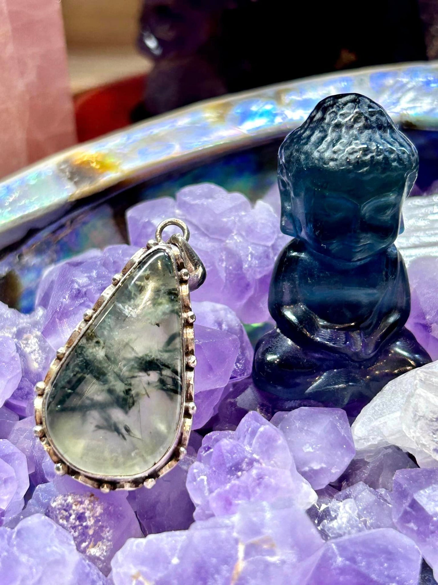 Pendentif de préhnite - argent 925