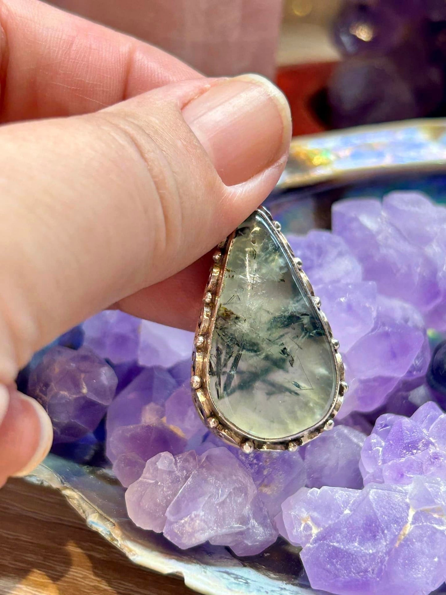 Pendentif de préhnite - argent 925