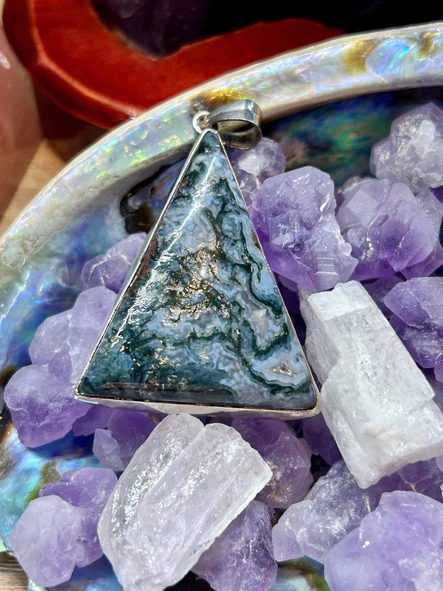 Pendentif en agate mousse - argent 925