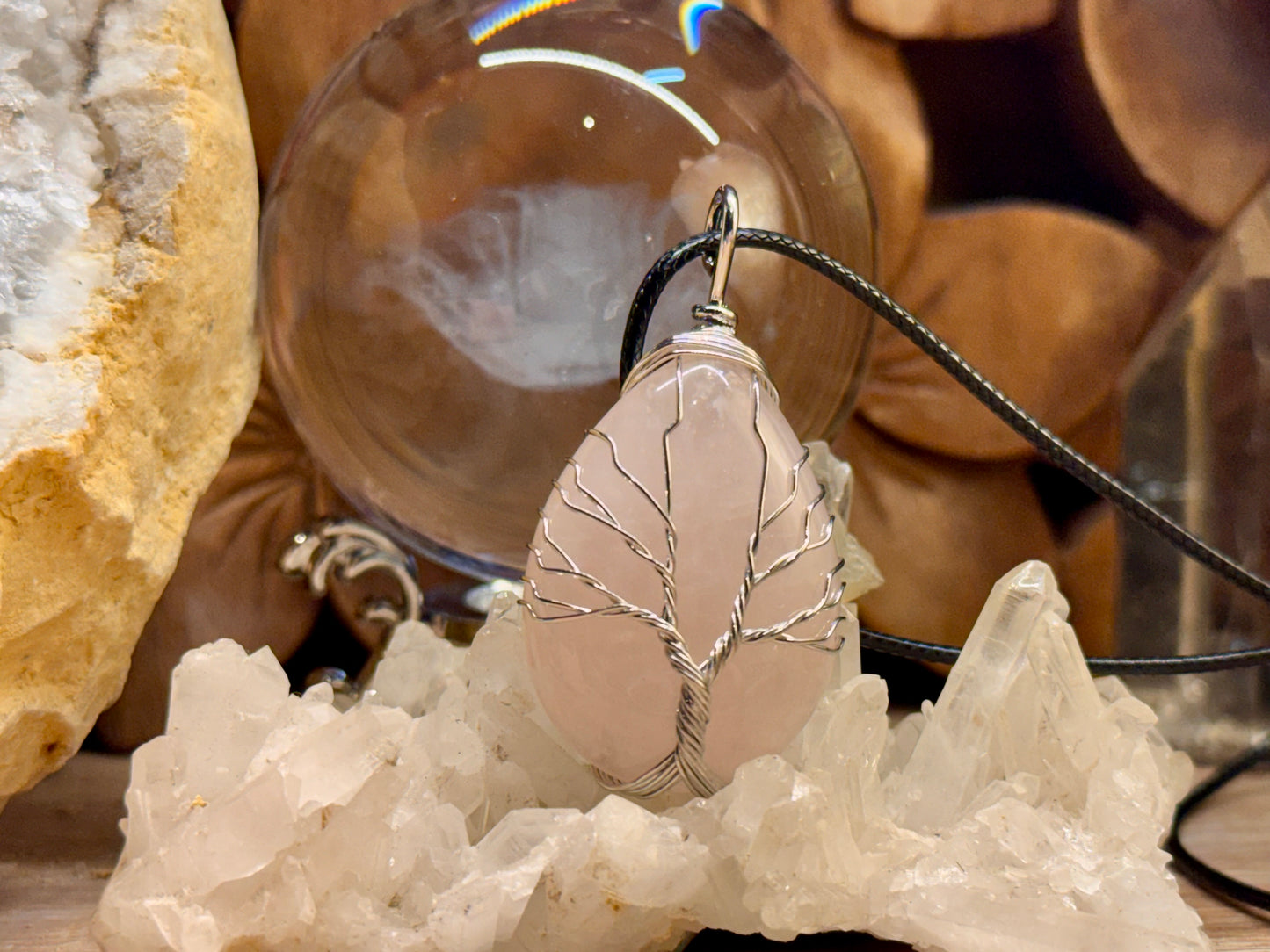 Pendentif en Quartz Rose - Montage acier