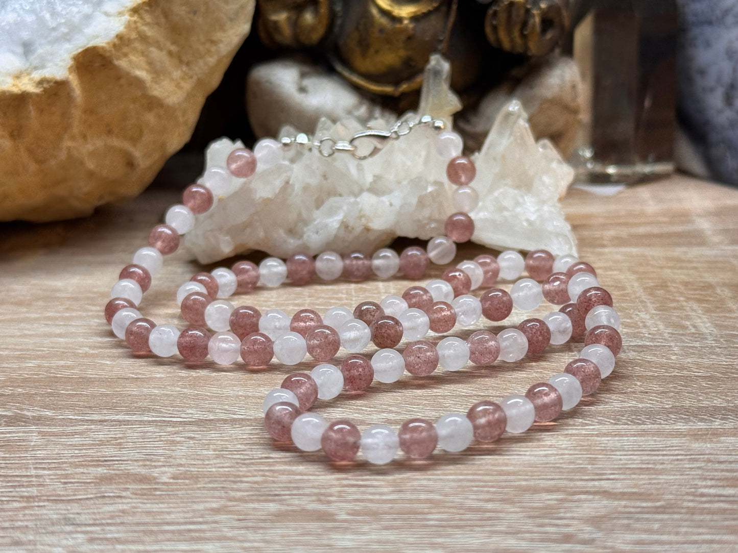 Collier Quartz Rose et Quartz Fraise