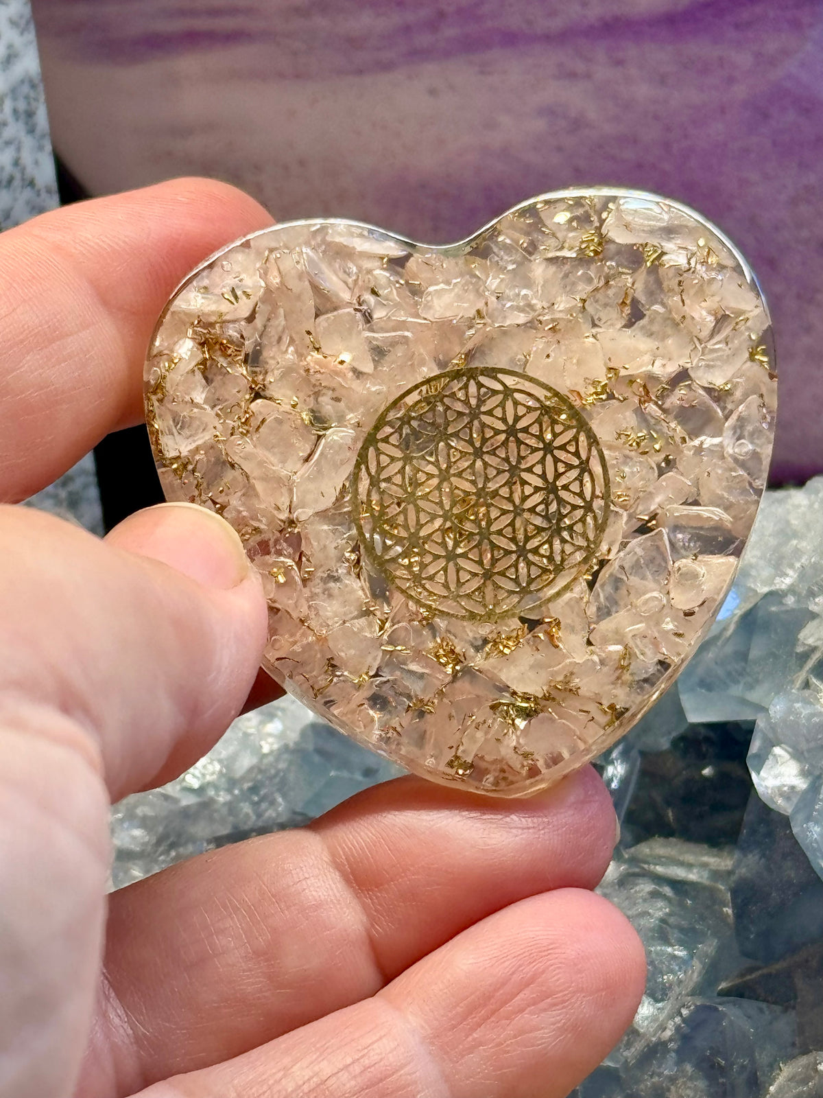 Orgonite Cœur de Quartz Rose