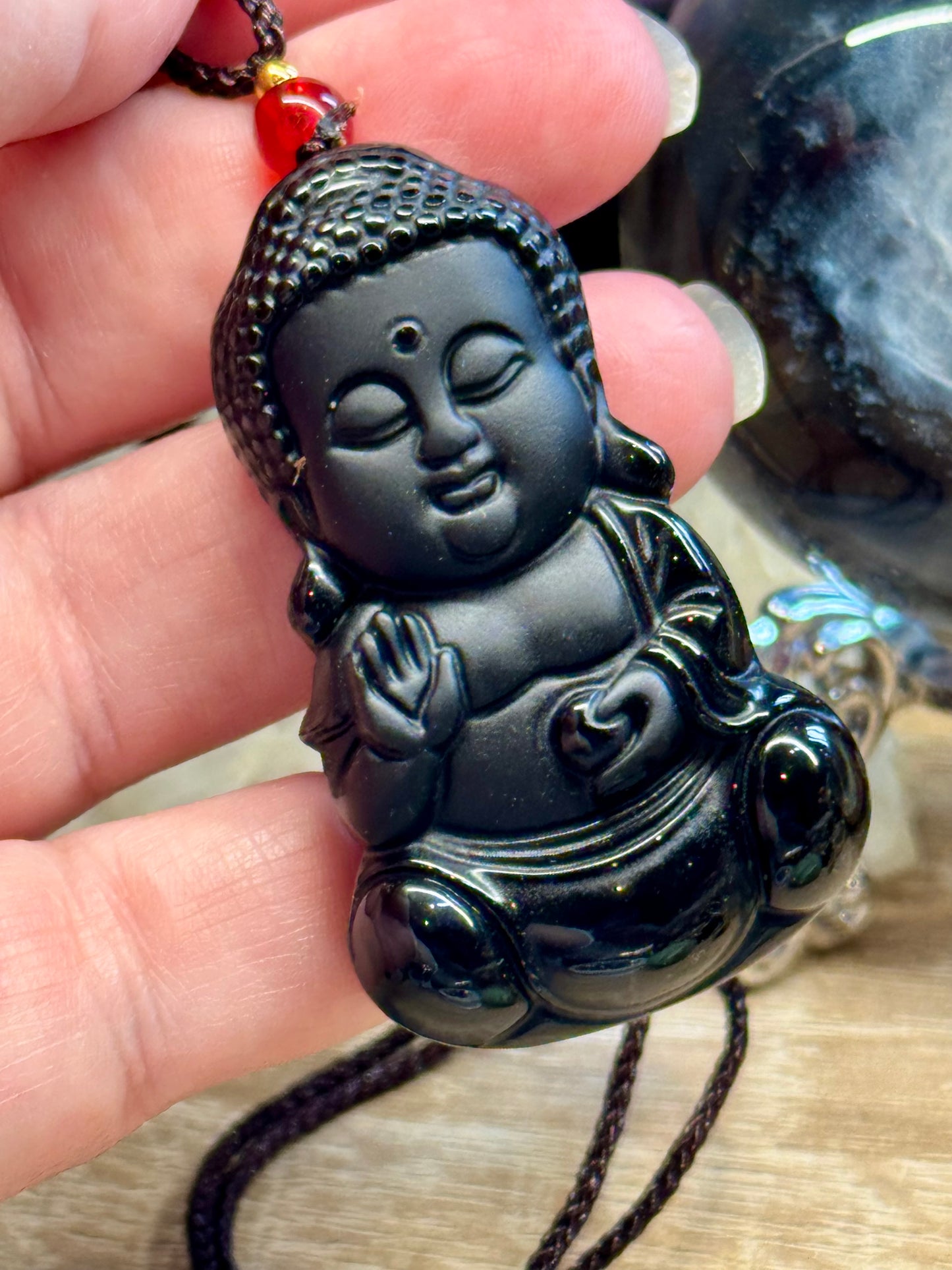 Collier Petit Bouddha en Obsidienne Noire