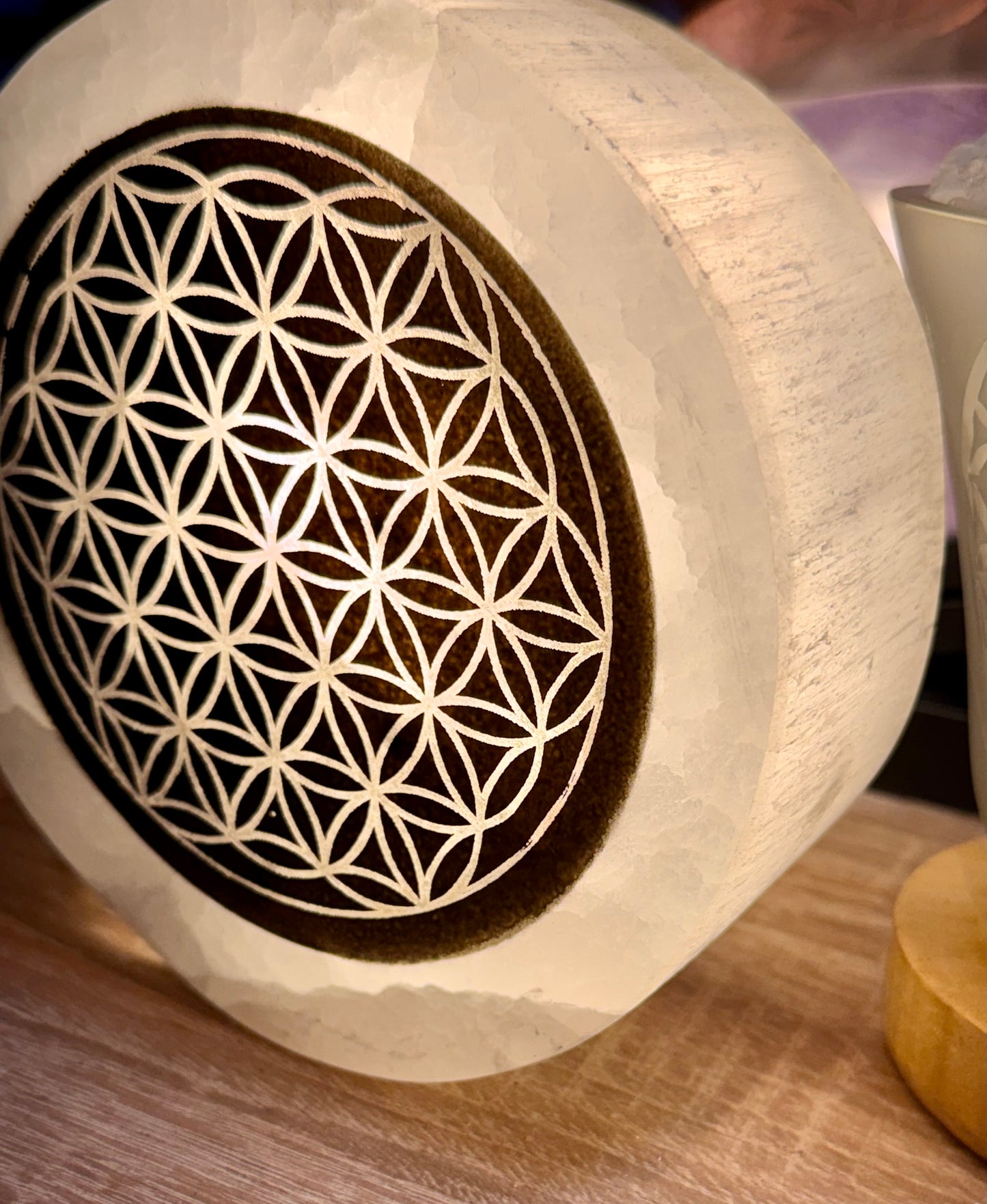 Lampe en Sélénite - Fleur de vie