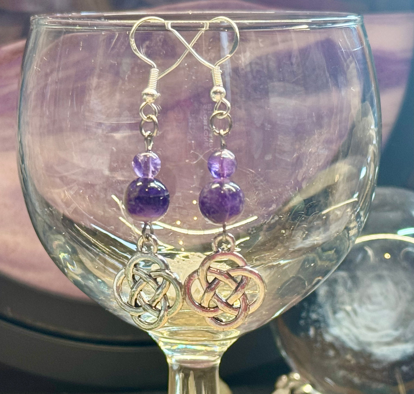 Boucles d’oreilles Améthyste et Noeud sans fin